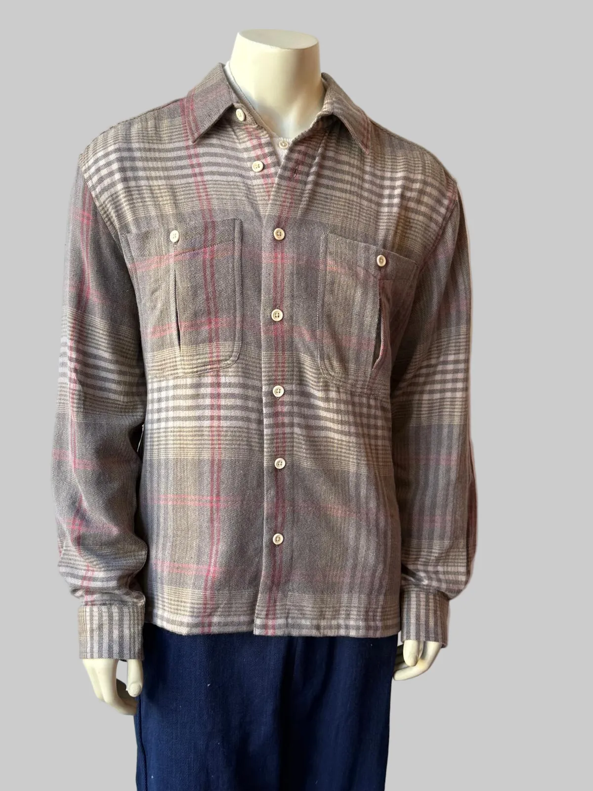 Vivek Overshirt - Cotton Wool Flannel in Brown Plaid sold by The Umber & Ochre
