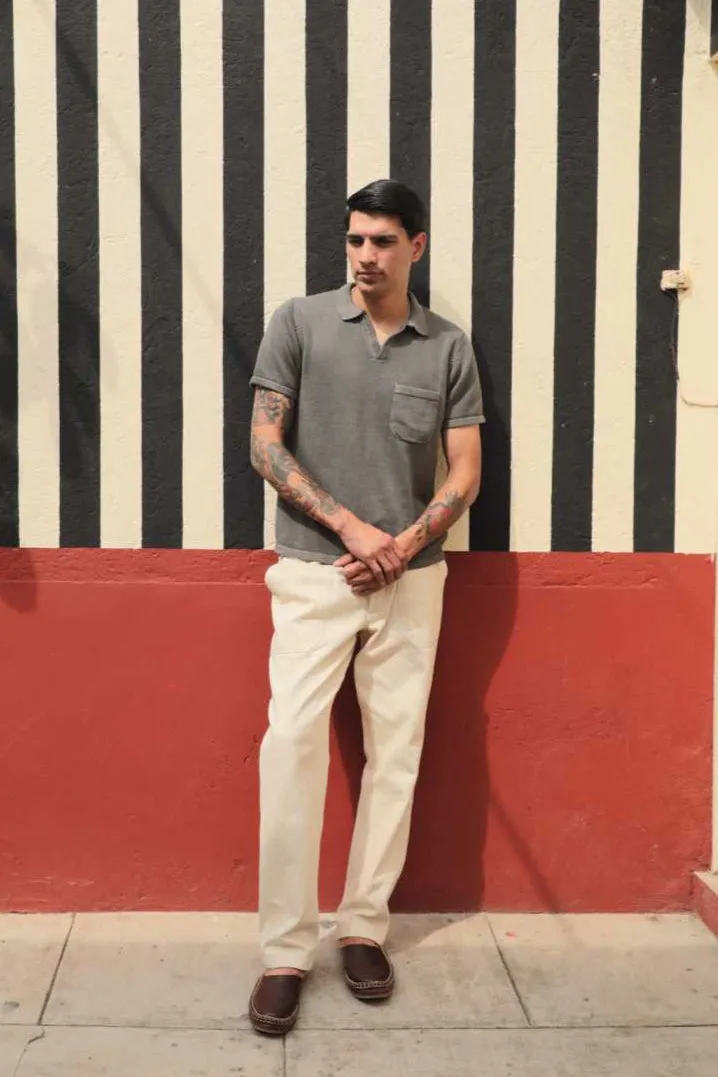 MANBIR JOHNNY COLLAR SS KNIT TEE IN CHARCOAL sold by The Umber & Ochre product image thumbnail 2