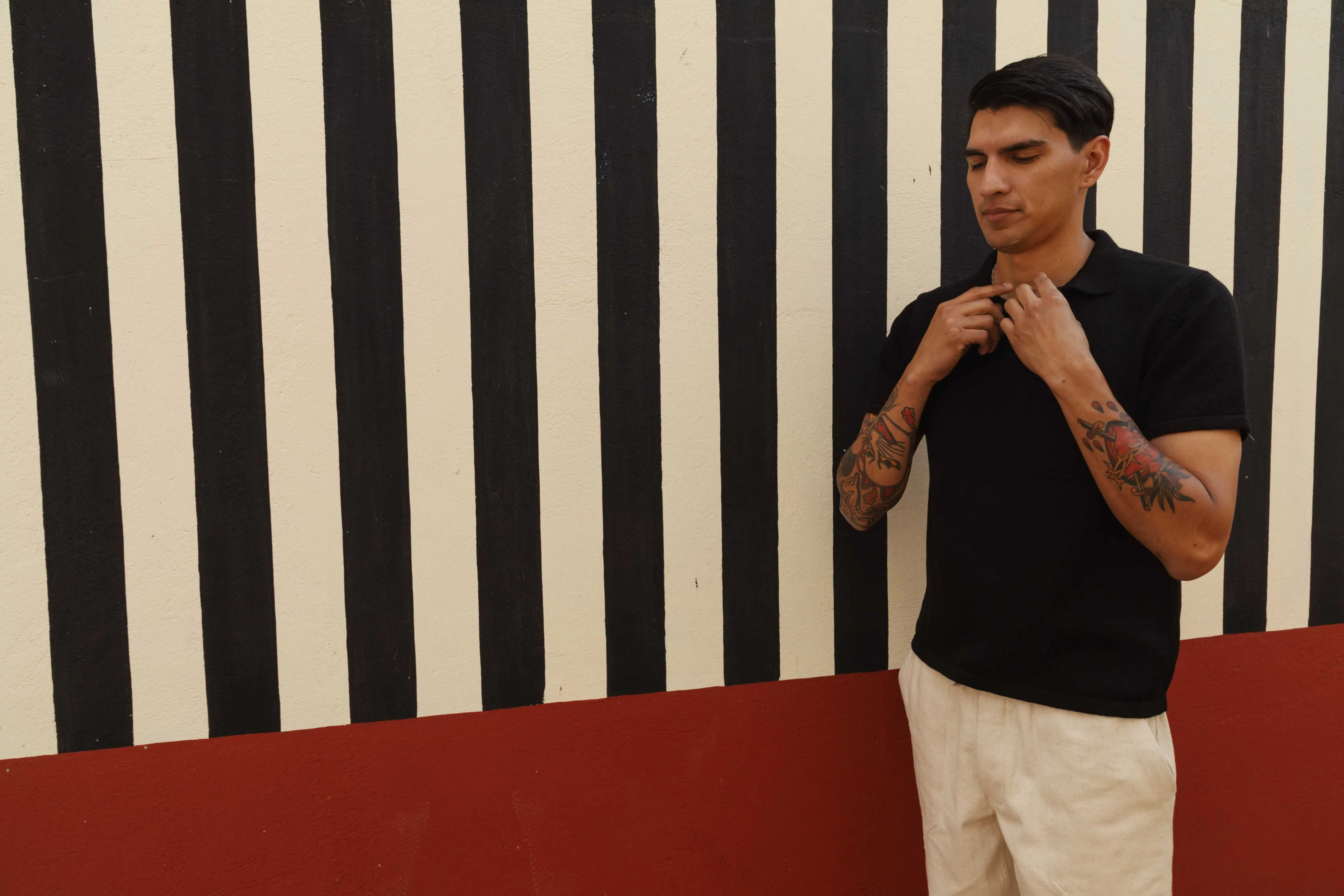 MANBIR JOHNNY COLLAR SS KNIT TEE IN BLACK sold by The Umber & Ochre product image thumbnail 3