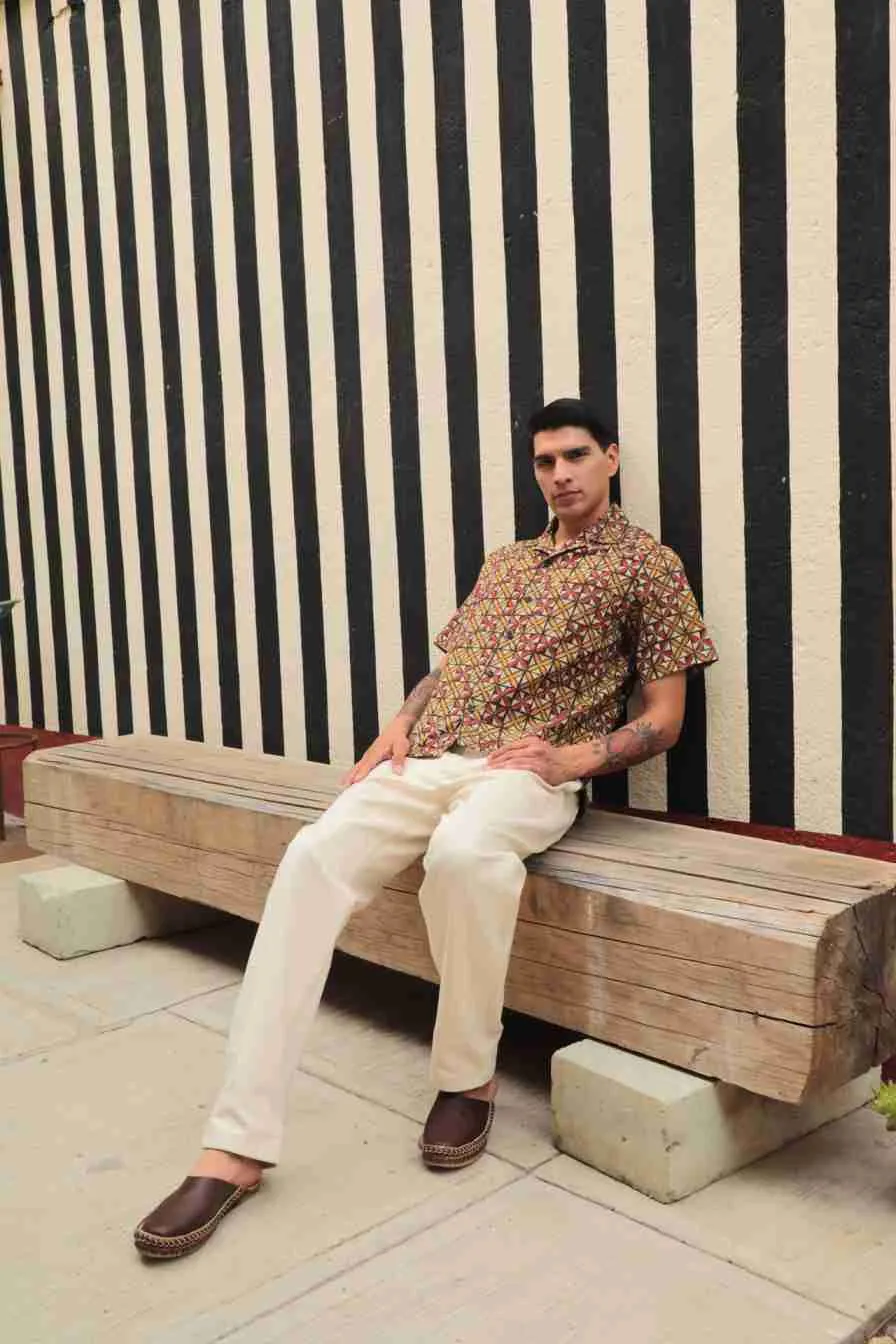 Khushi Camp Shirt Cotton Kora With Pinwheel Print Multi sold by The Umber & Ochre