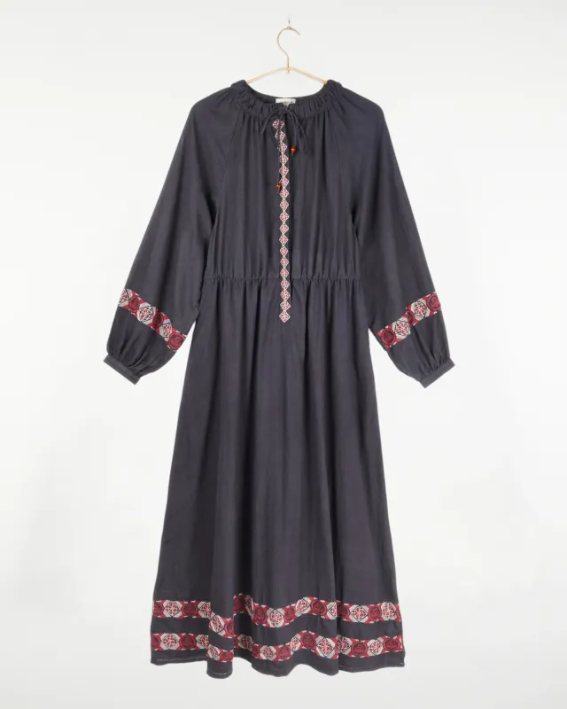 Mahira Dress Embroidered Black made by Umber & Ochre