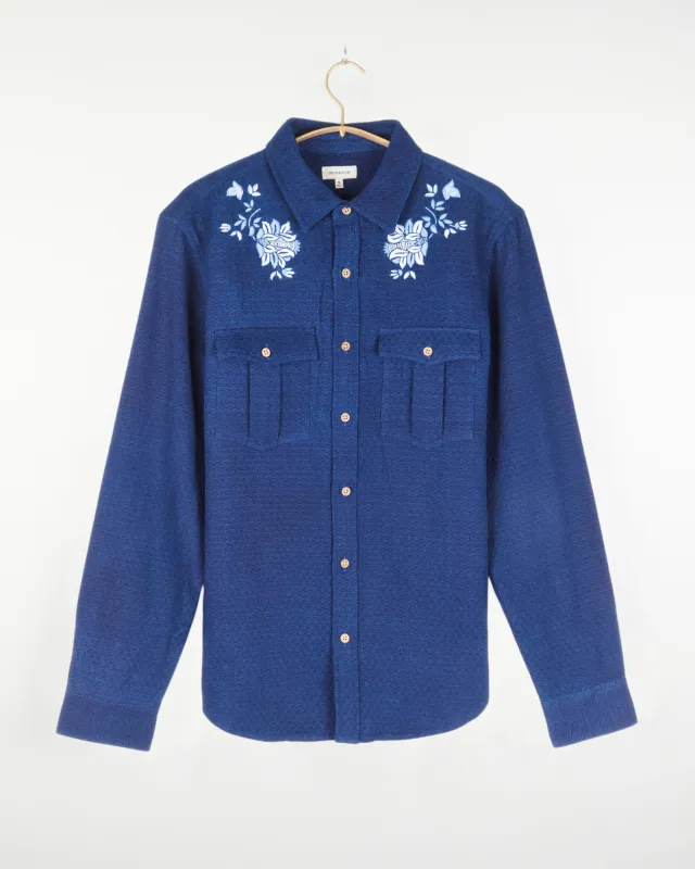 Kalpa Western Shirt Embroidered Indigo made by Umber & Ochre