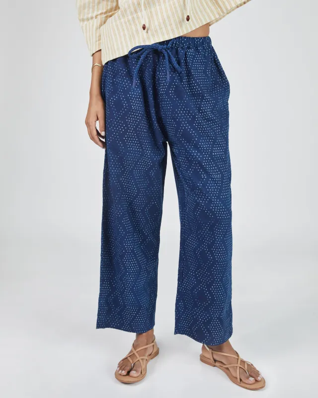Garima Pant in Dot Indigo Print made by Umber & Ochre