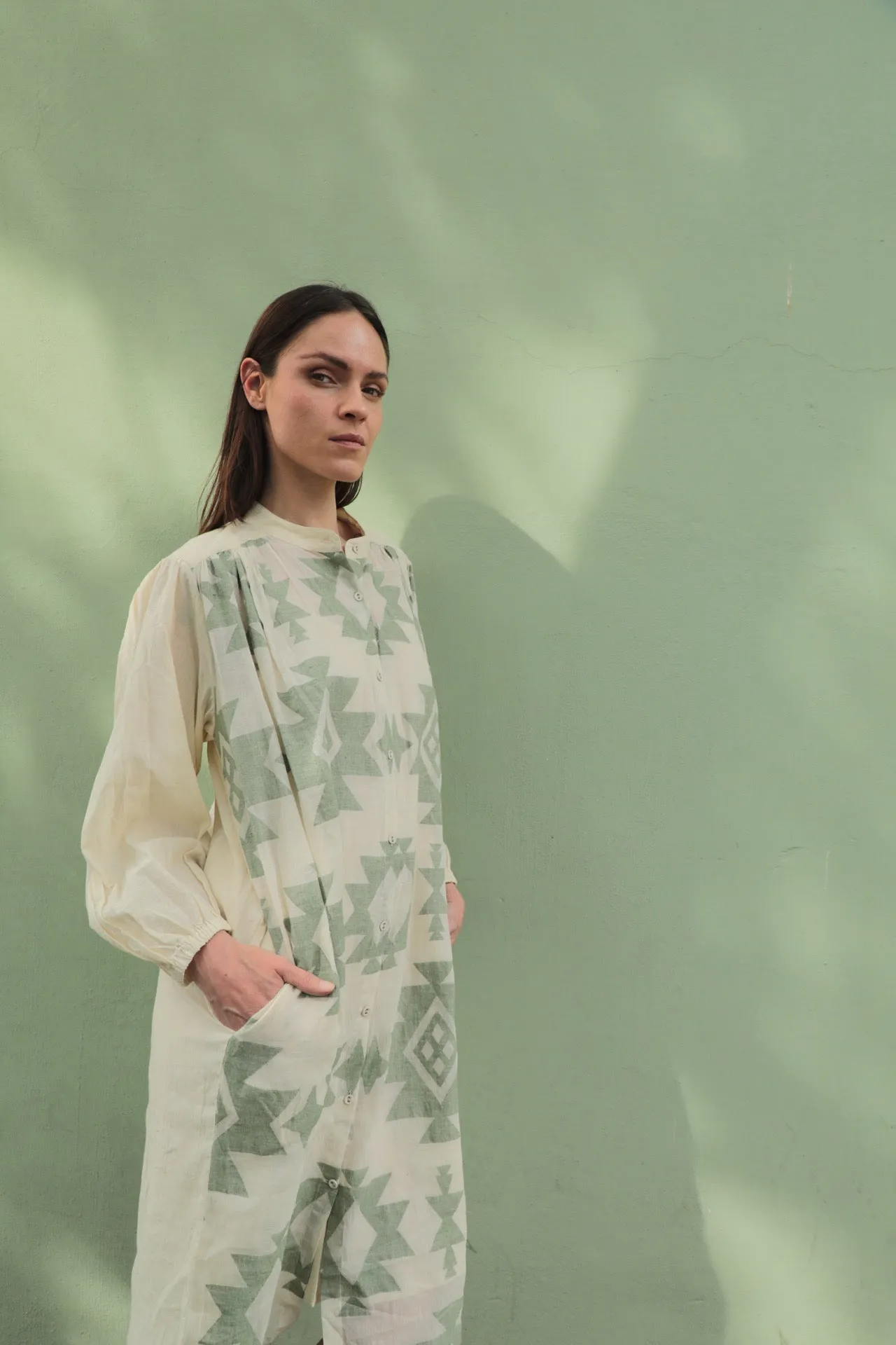 Samira Tunic in Jamdani Sage sold by The Umber & Ochre product image thumbnail 3
