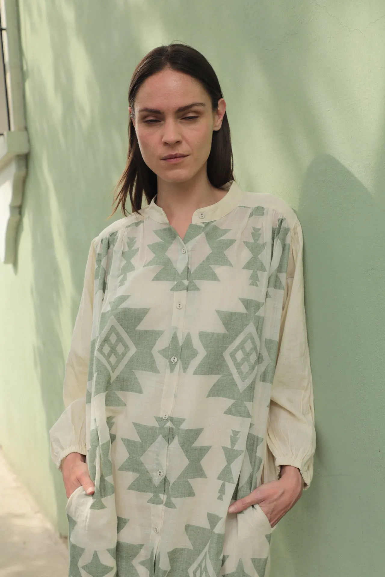 Samira Tunic in Jamdani Sage sold by The Umber & Ochre product image thumbnail 2