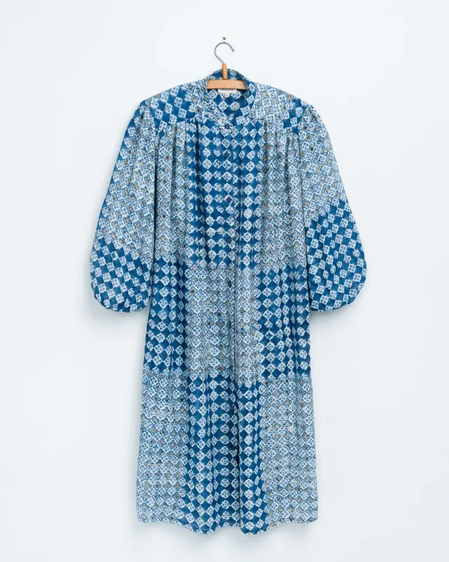 Samira Tunic in Engineered Tile Print Indigo made by Umber & Ochre