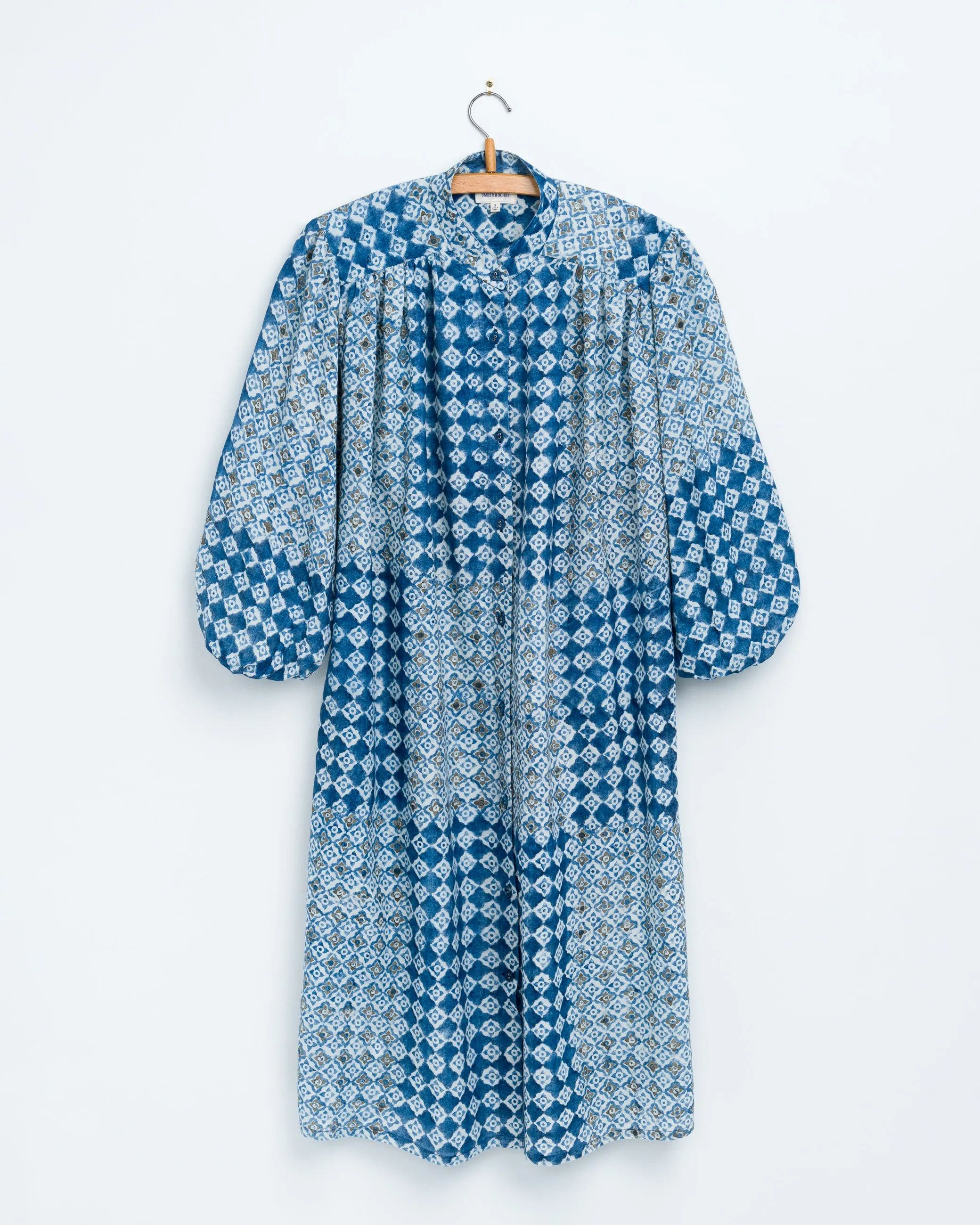 Samira Tunic in Engineered Tile Print Indigo sold by The Umber & Ochre
