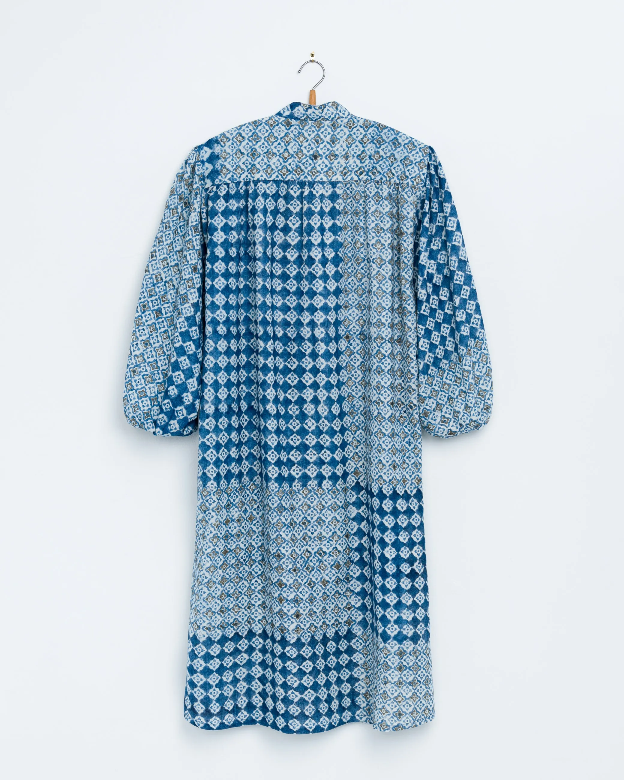 Samira Tunic in Engineered Tile Print Indigo sold by The Umber & Ochre product image thumbnail 3