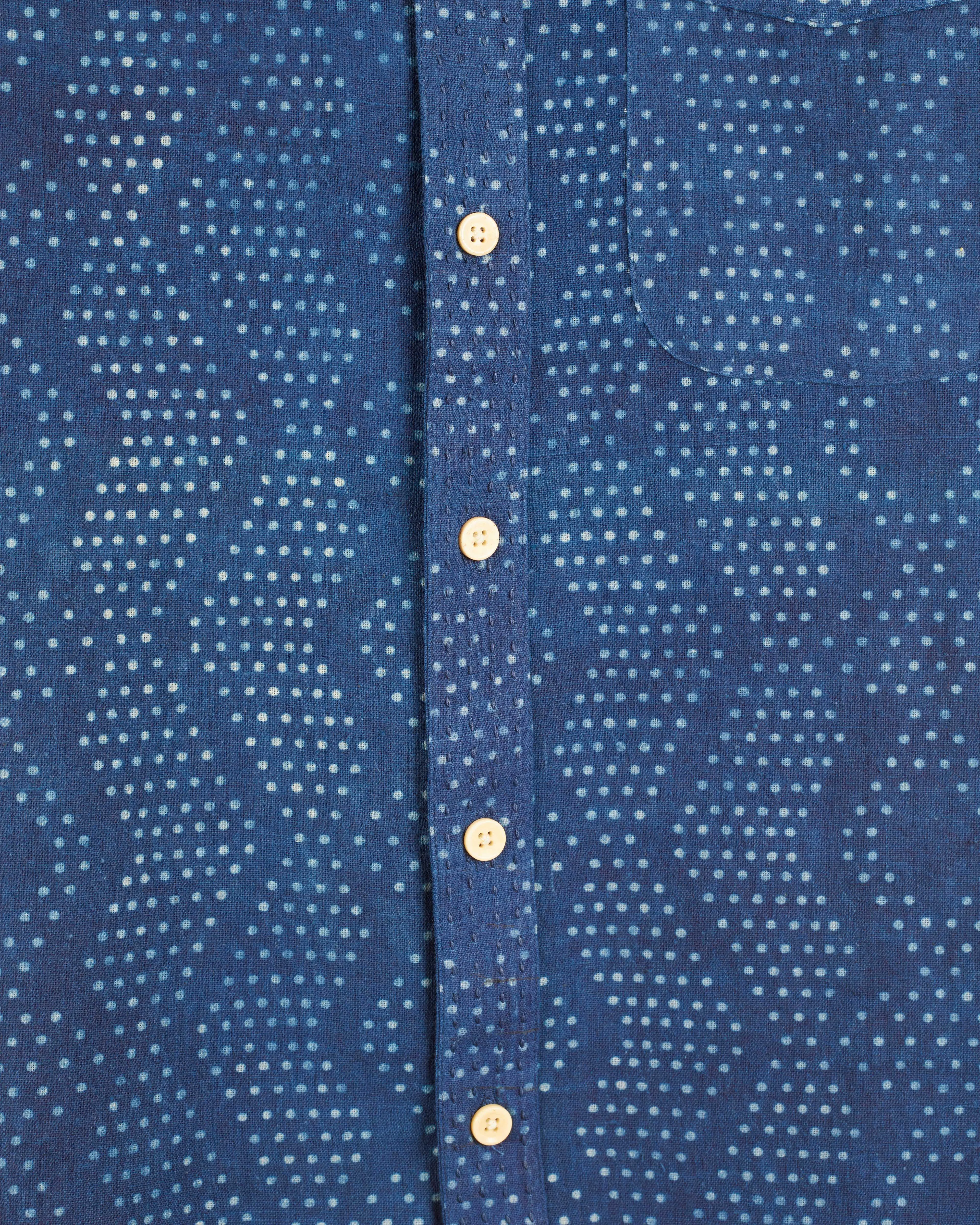 S/S Kabir Standard Shirt w/Saddle Stitch in Dot Block Print Indigo sold by The Umber & Ochre product image thumbnail 5