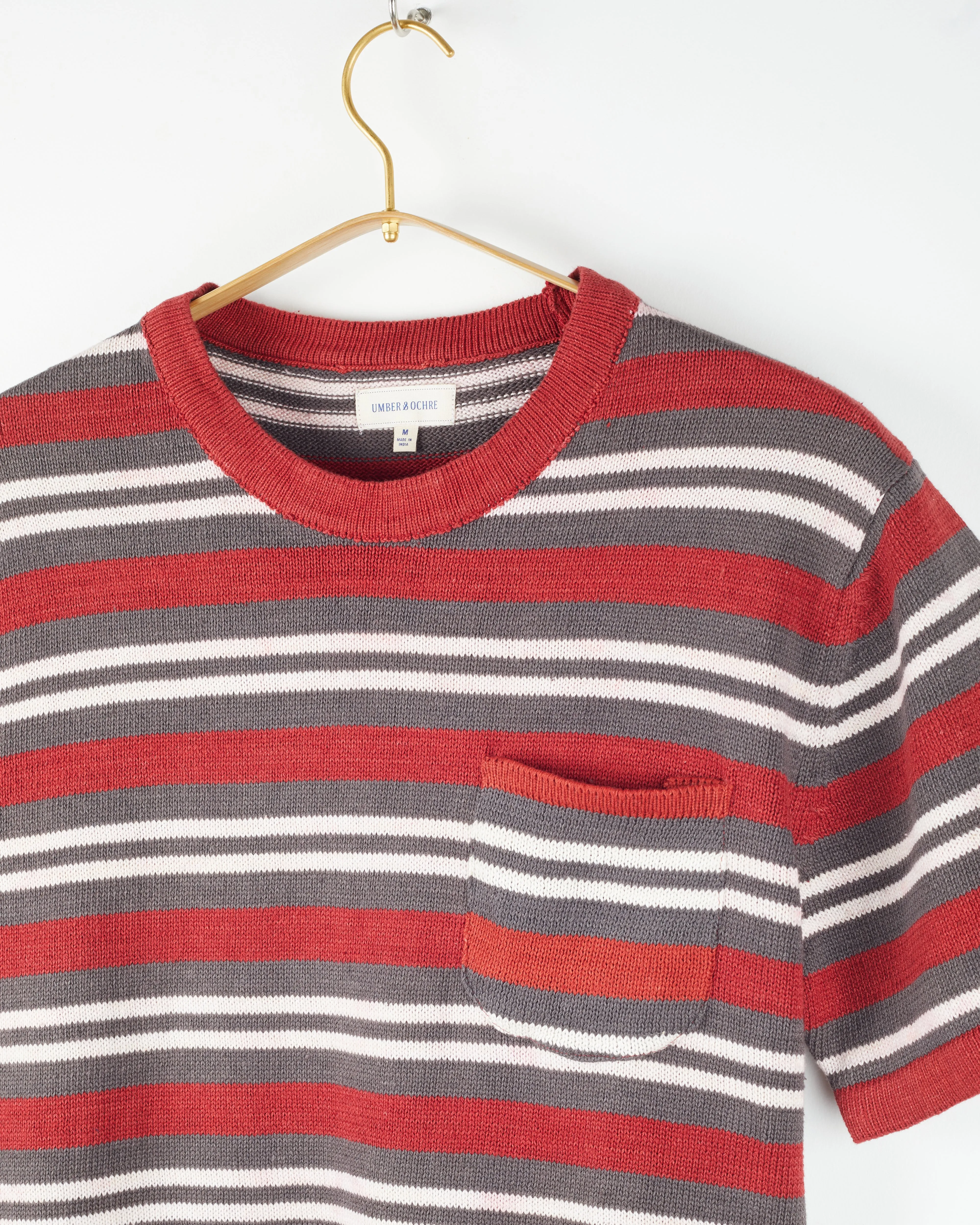 Azad S/S Pocket Flat Knitted Tee in Pomegranate Stripe sold by The Umber & Ochre product image thumbnail 3