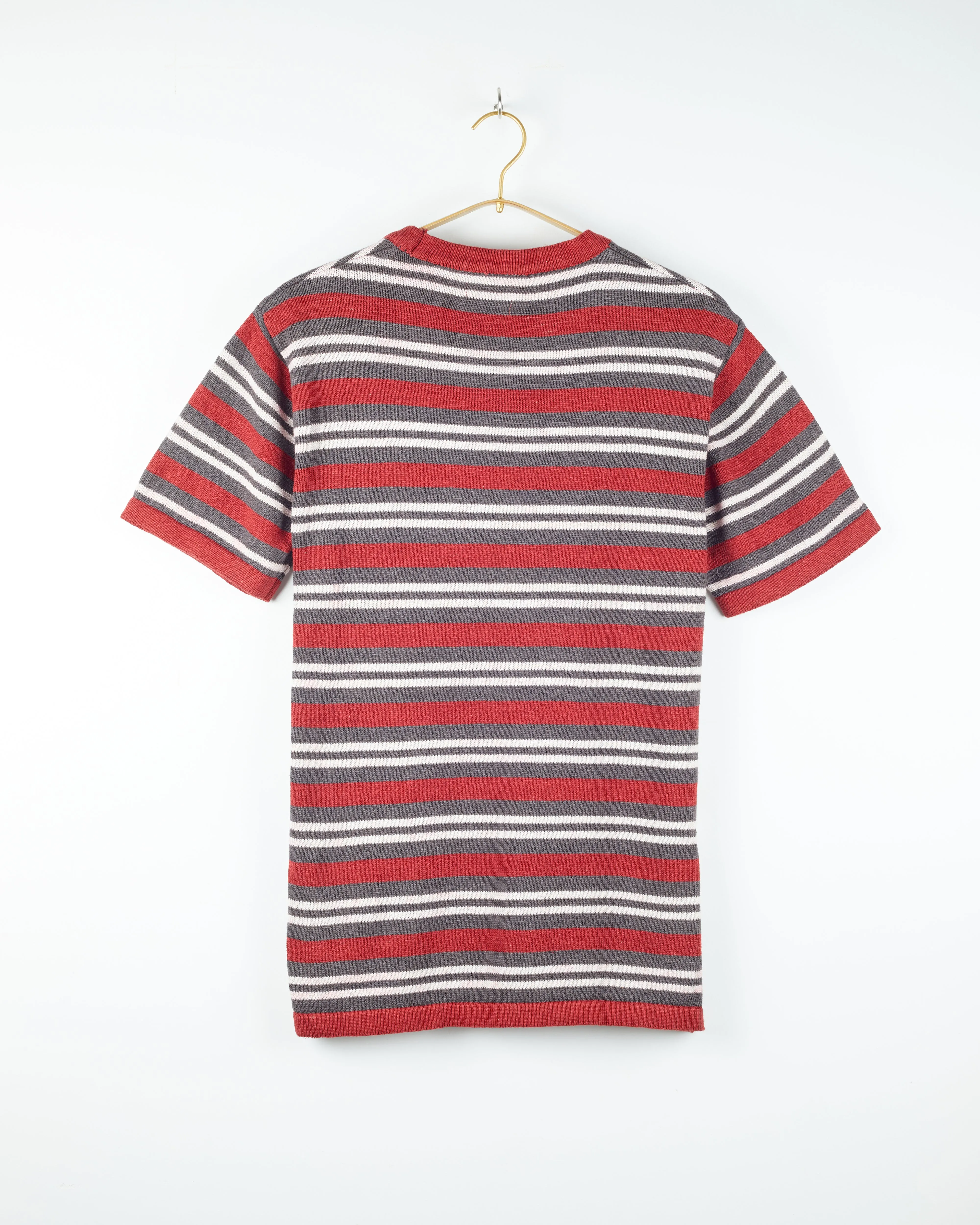 Azad S/S Pocket Flat Knitted Tee in Pomegranate Stripe sold by The Umber & Ochre product image thumbnail 4