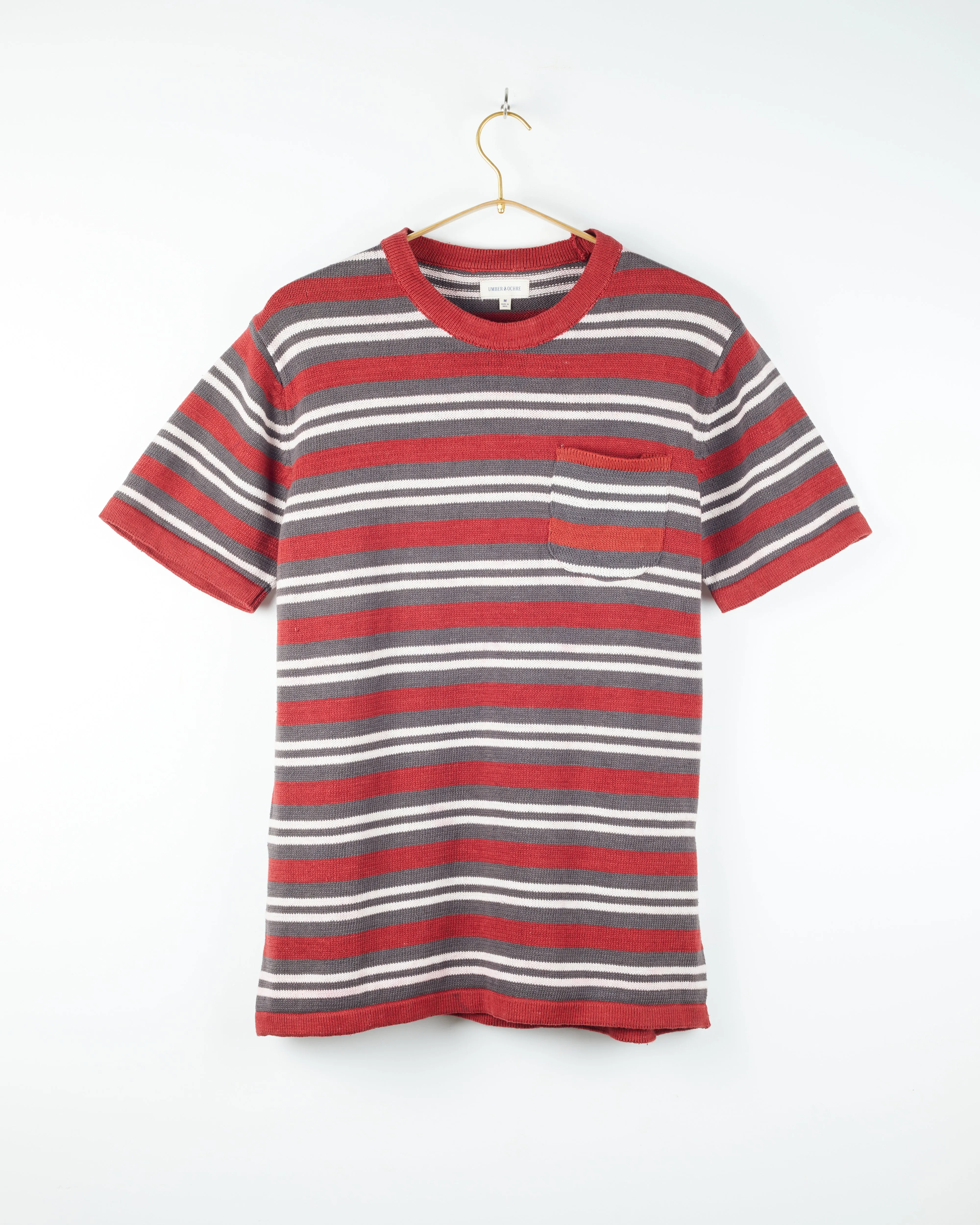 Azad S/S Pocket Flat Knitted Tee in Pomegranate Stripe sold by The Umber & Ochre product image thumbnail 2