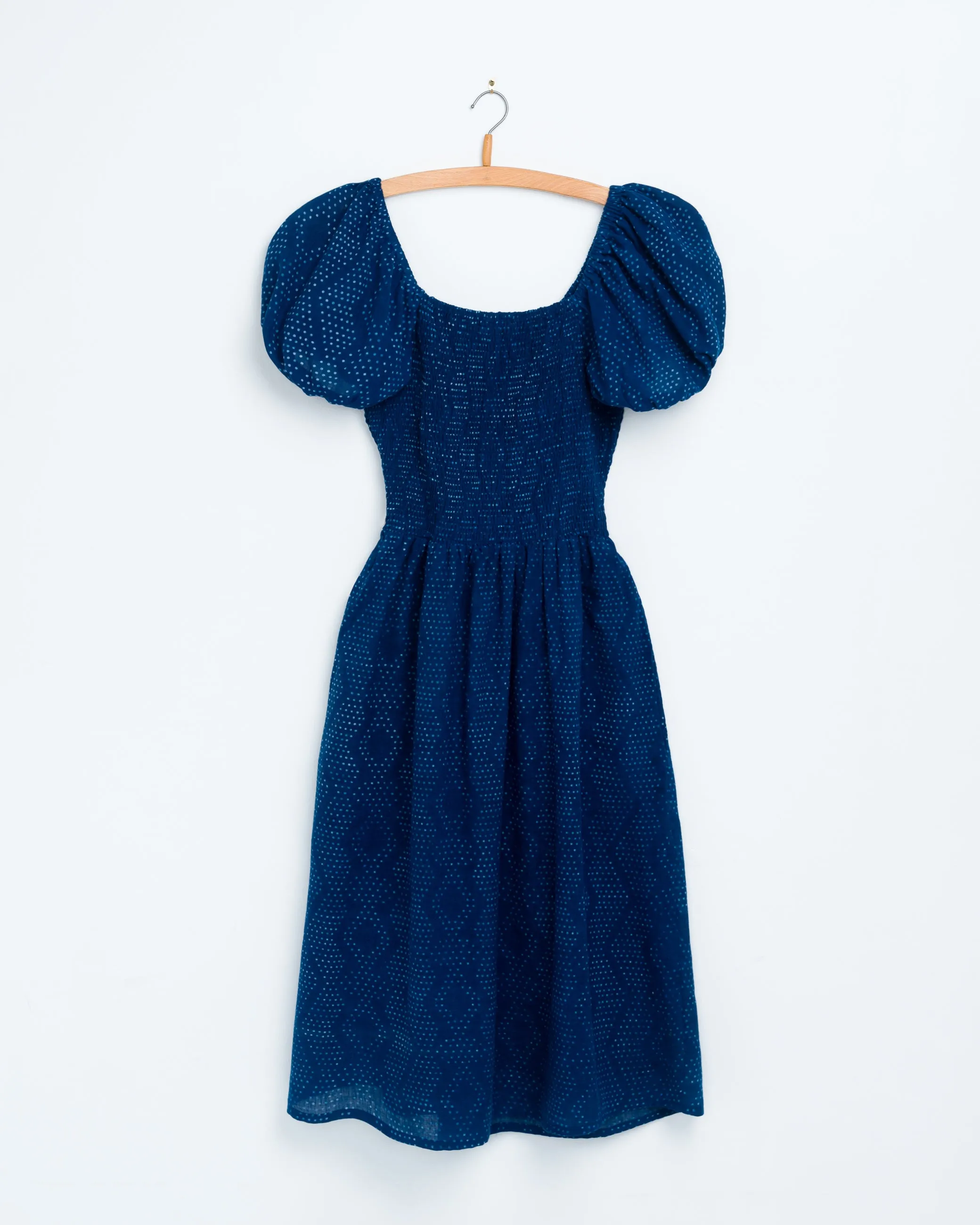 Anika Dress in Dot Block Print Indigo sold by The Umber & Ochre product image thumbnail 3
