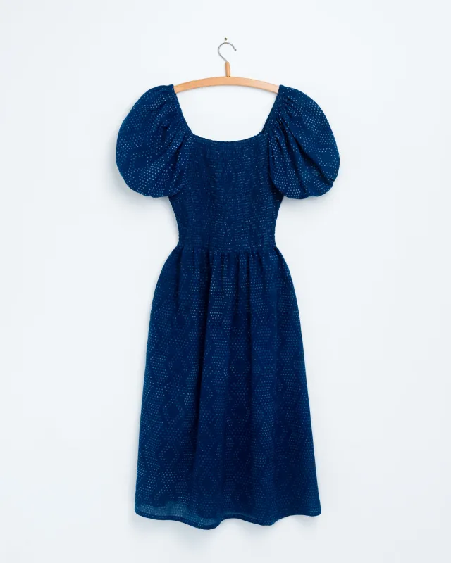 Anika Dress in Dot Block Print Indigo made by Umber & Ochre