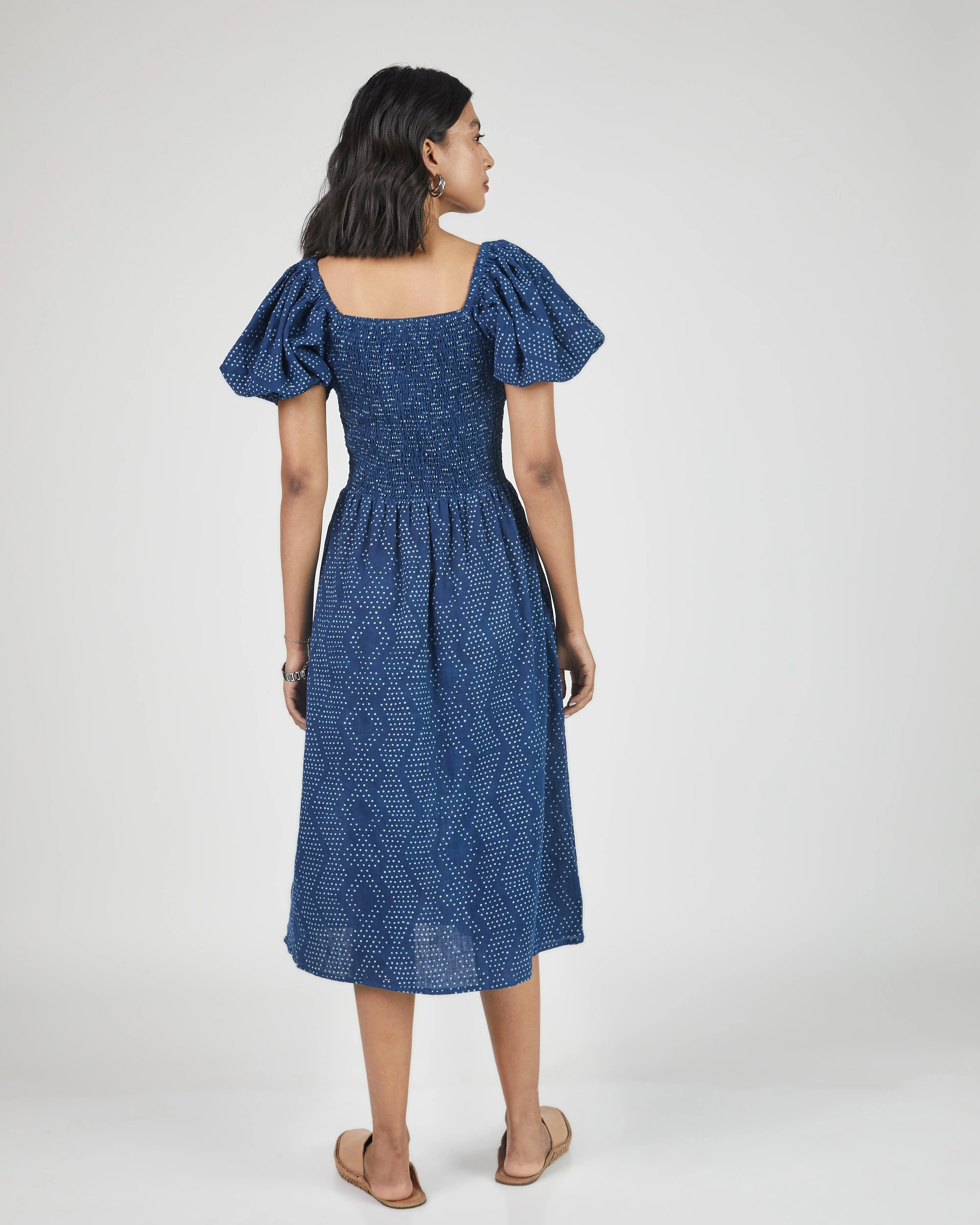 Anika Dress in Dot Block Print Indigo sold by The Umber & Ochre product image thumbnail 5