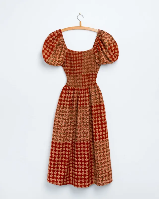 Anika Dress in Engineered Tile Print Madder made by Umber & Ochre