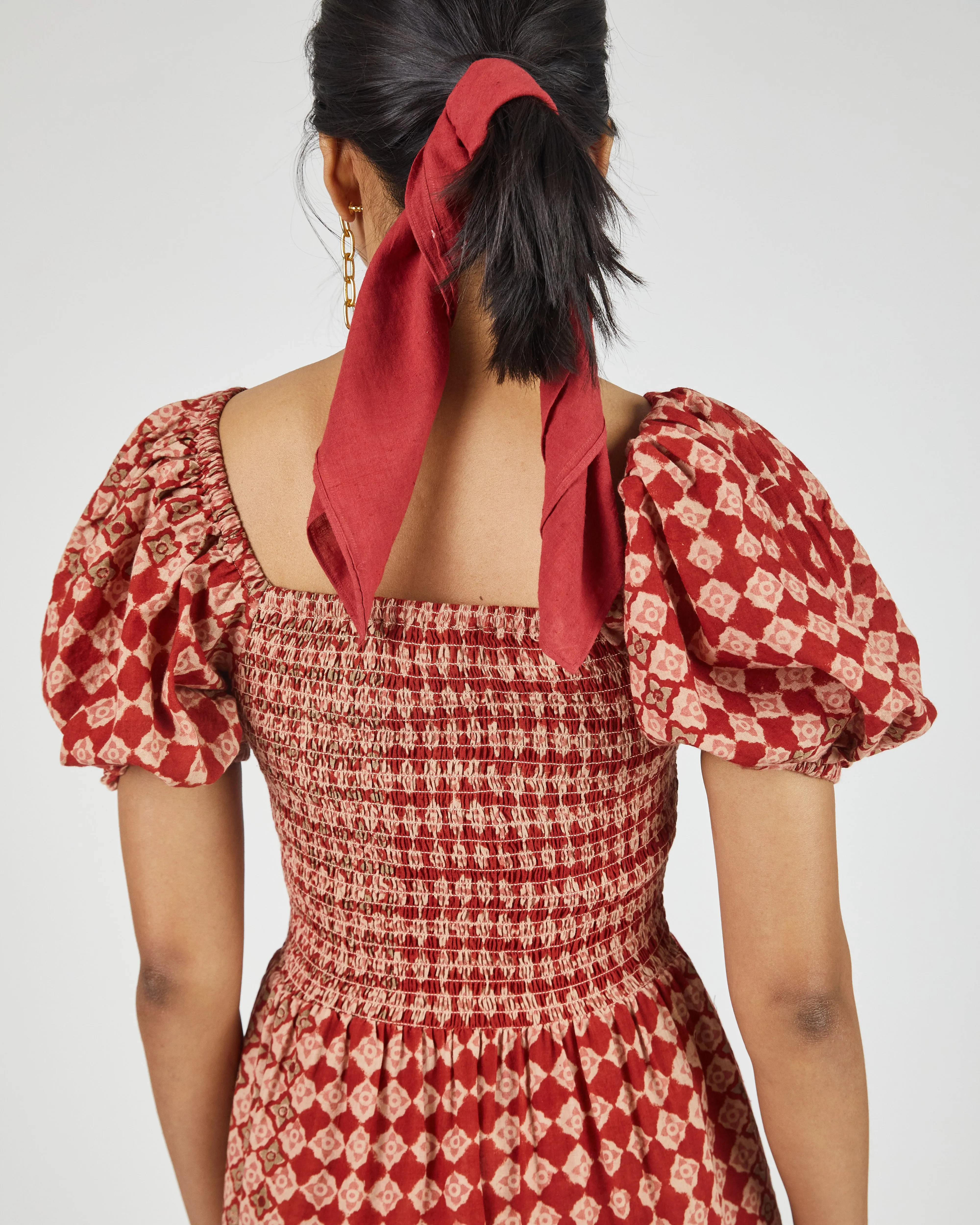 Anika Dress in Engineered Tile Print Madder sold by The Umber & Ochre product image thumbnail 4