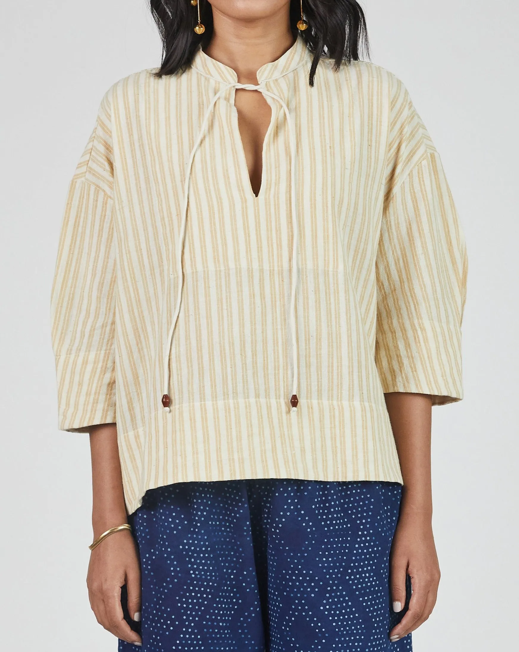 Hema Tie Top in Yellow Stripes sold by The Umber & Ochre product image thumbnail 2