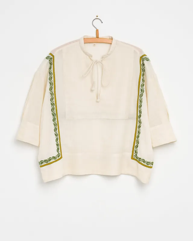 Hema Tie Top in Chikankari Embroidery Natural made by Umber & Ochre