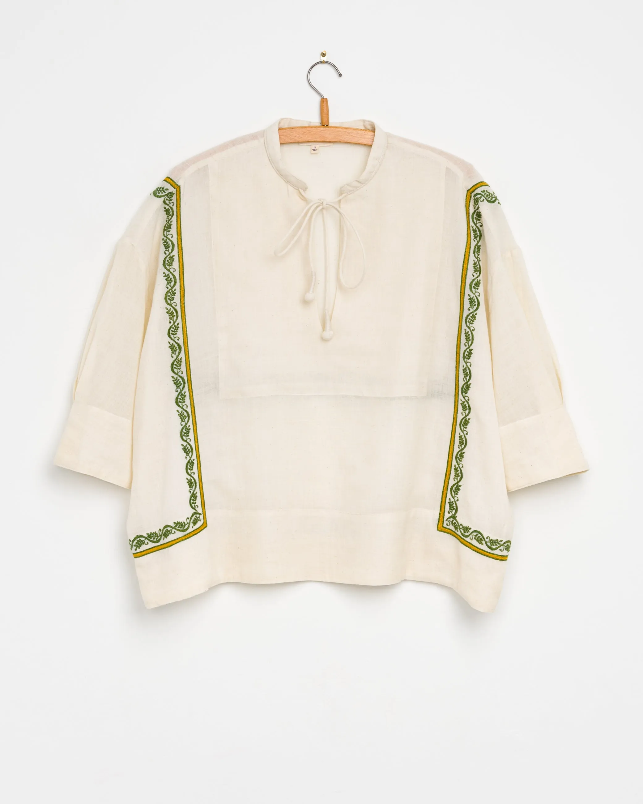 Hema Tie Top in Chikankari Embroidery Natural sold by The Umber & Ochre