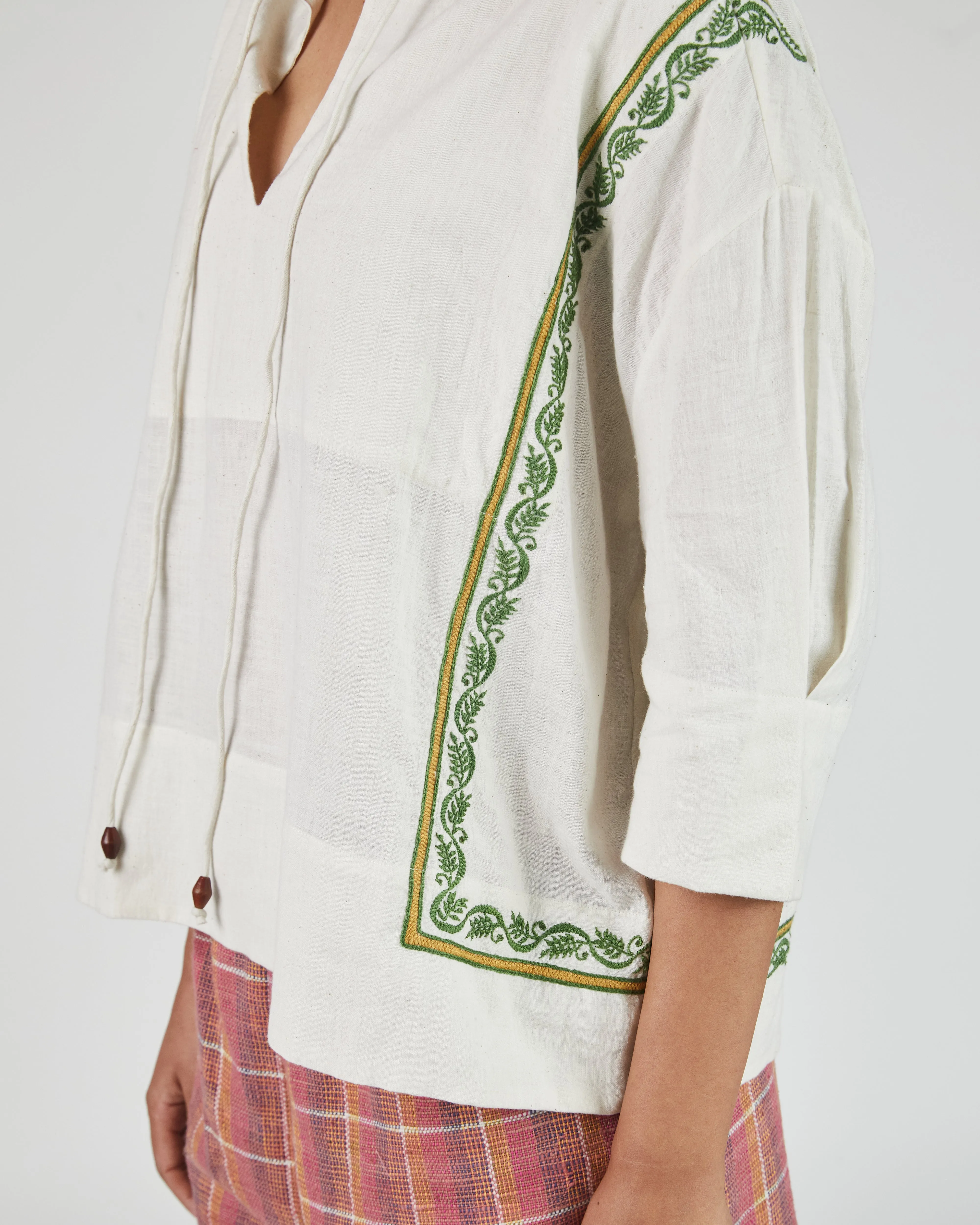 Hema Tie Top in Chikankari Embroidery Natural sold by The Umber & Ochre product image thumbnail 5