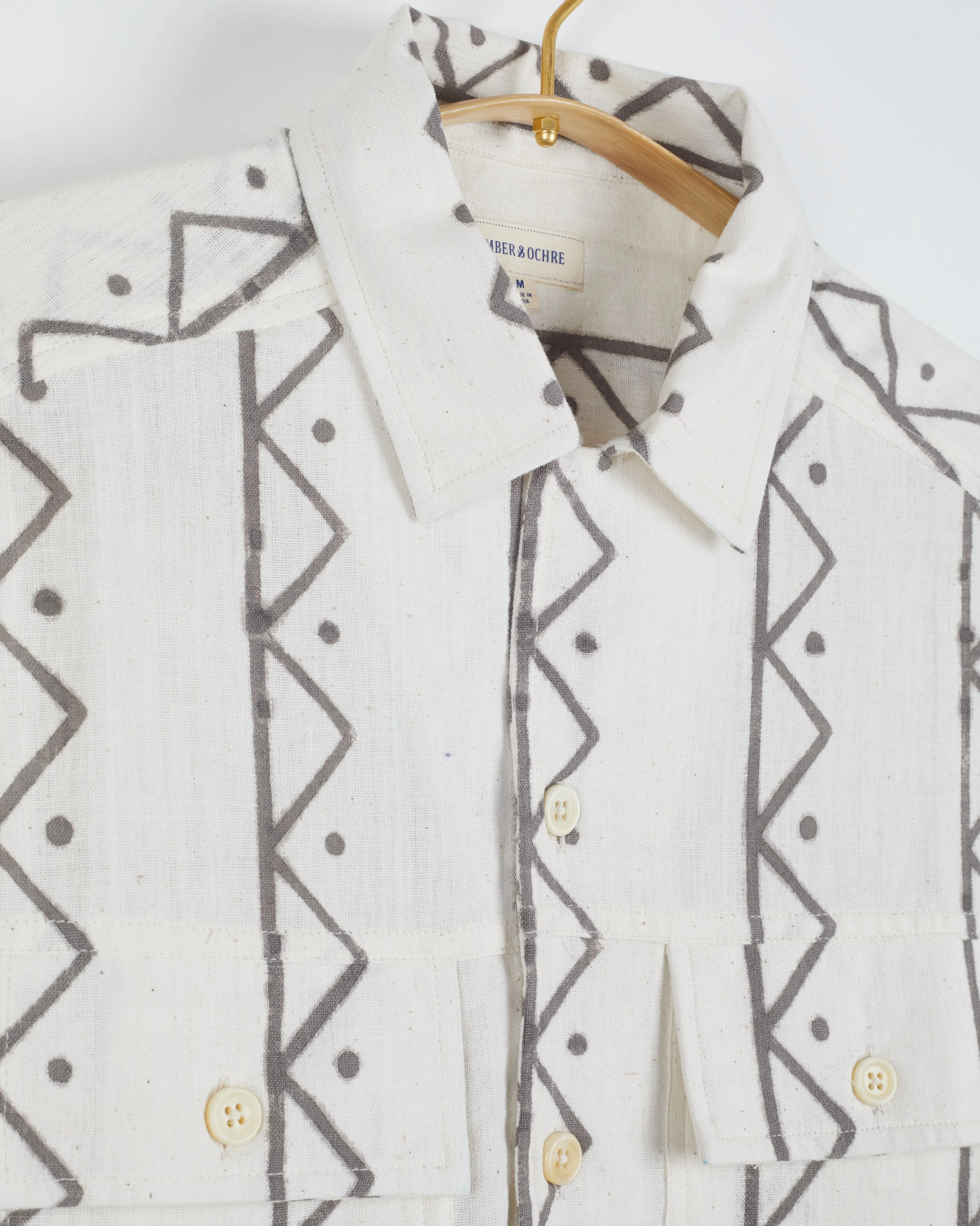 Harshil 2 Pocket Shirt in Chevron Dot Block Print Natural sold by The Umber & Ochre product image thumbnail 4