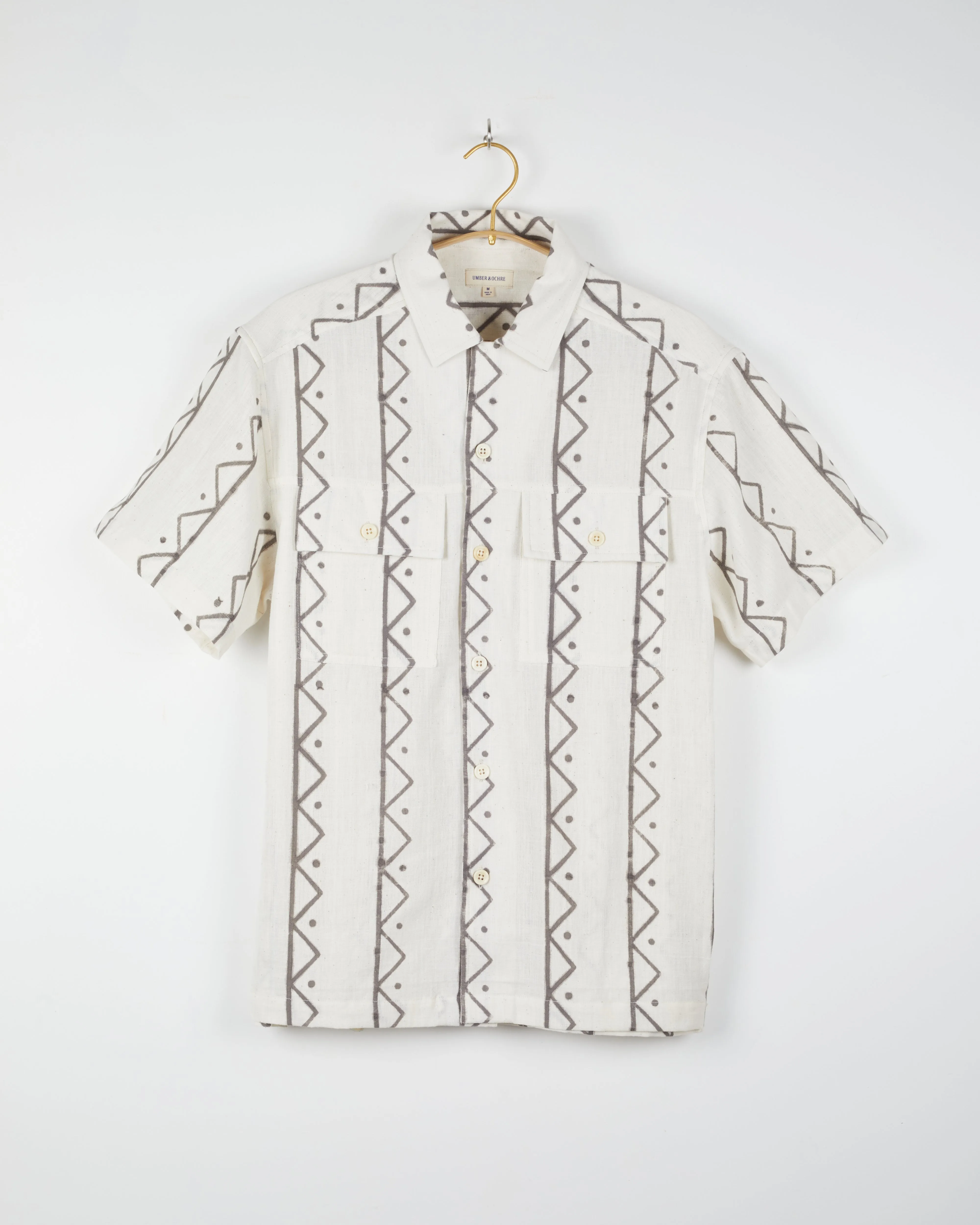 Harshil 2 Pocket Shirt in Chevron Dot Block Print Natural sold by The Umber & Ochre product image thumbnail 3