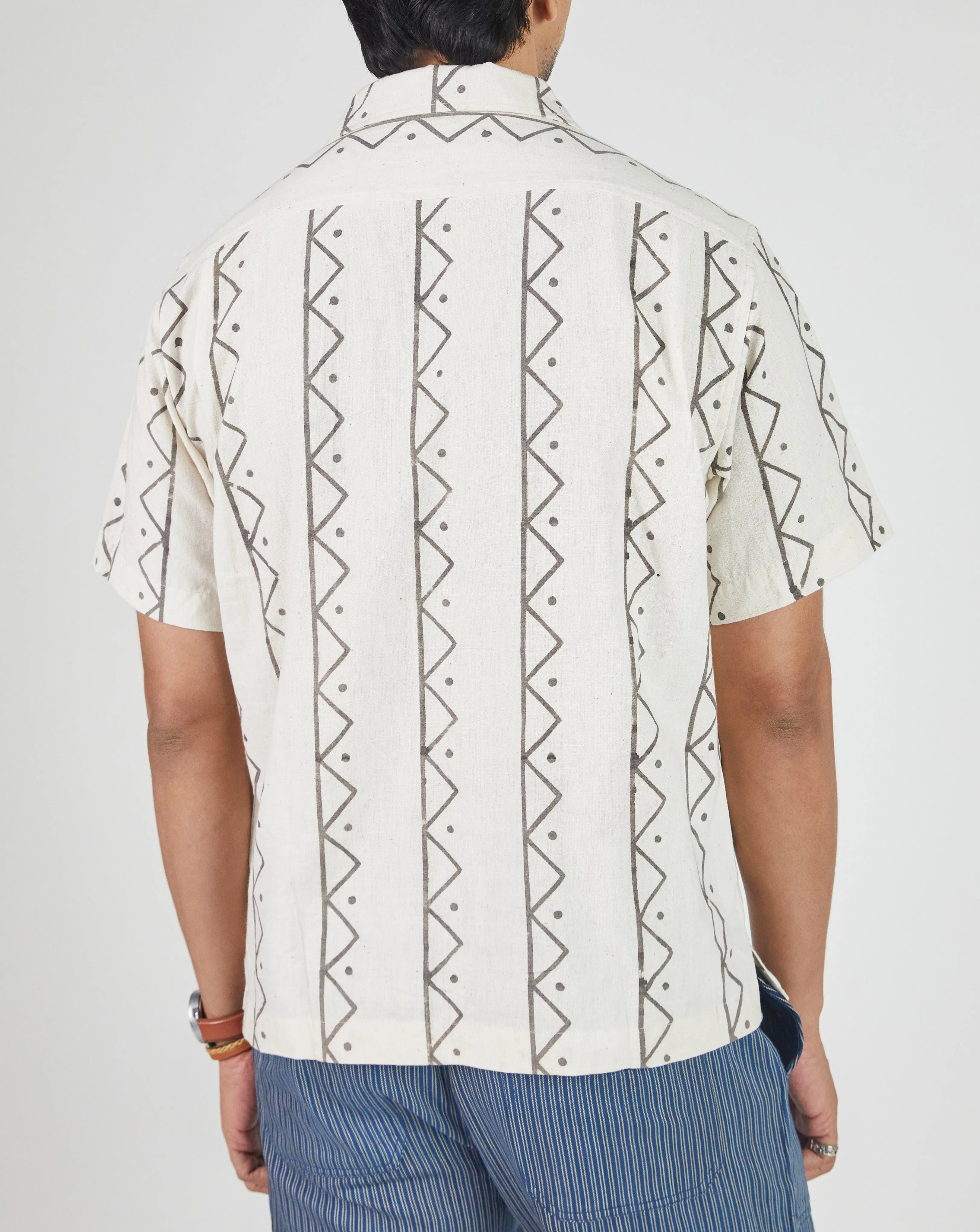 Harshil 2 Pocket Shirt in Chevron Dot Block Print Natural sold by The Umber & Ochre product image thumbnail 2