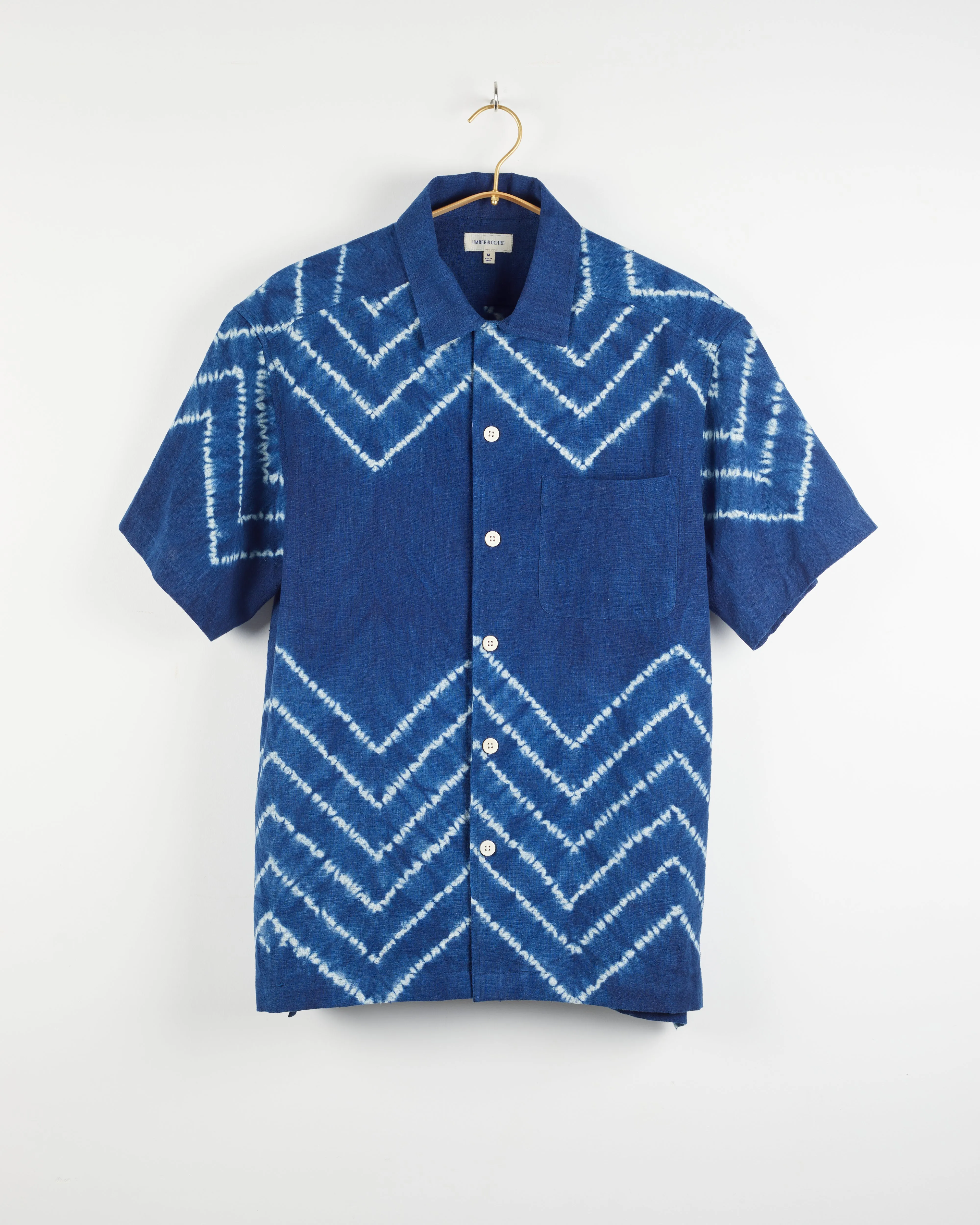 Khushi Camp Shirt in Chevron Shibori Indigo sold by The Umber & Ochre product image thumbnail 3