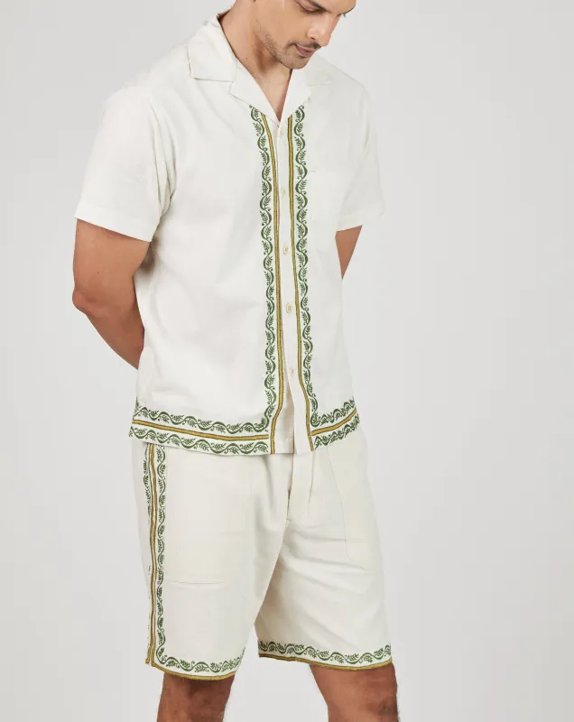 Khushi Camp Shirt in Chikankari Embroidery Natural made by The Umber & Ochre