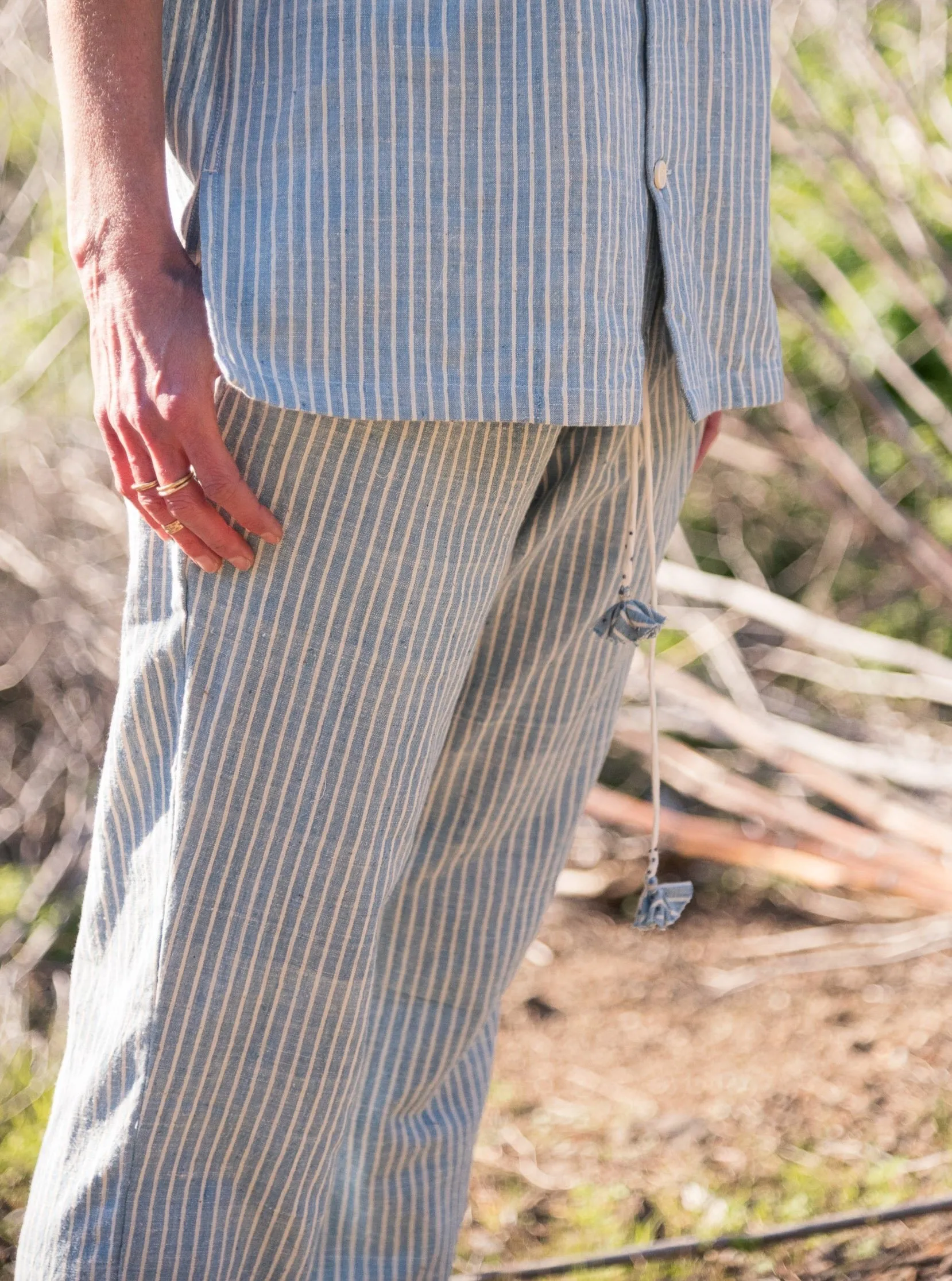 Drawstring Pant in Lt Indigo Stripe sold by The Umber & Ochre product image thumbnail 5