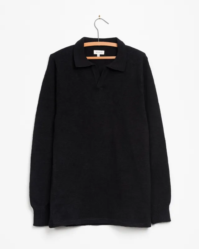 Madhur Johnny Collar Knit Tee in Black made by The Umber & Ochre