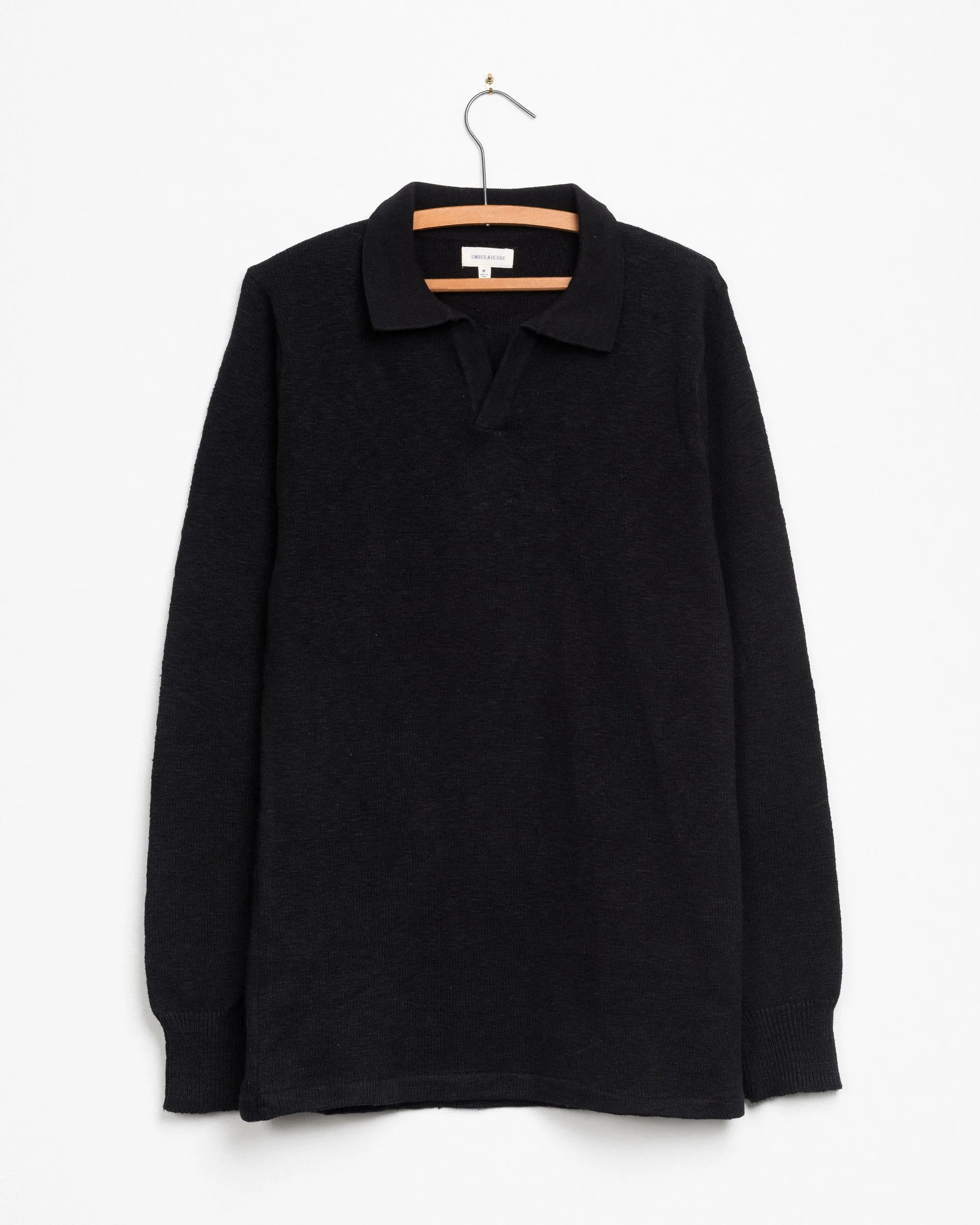 Madhur Johnny Collar Knit Tee in Black sold by The Umber & Ochre