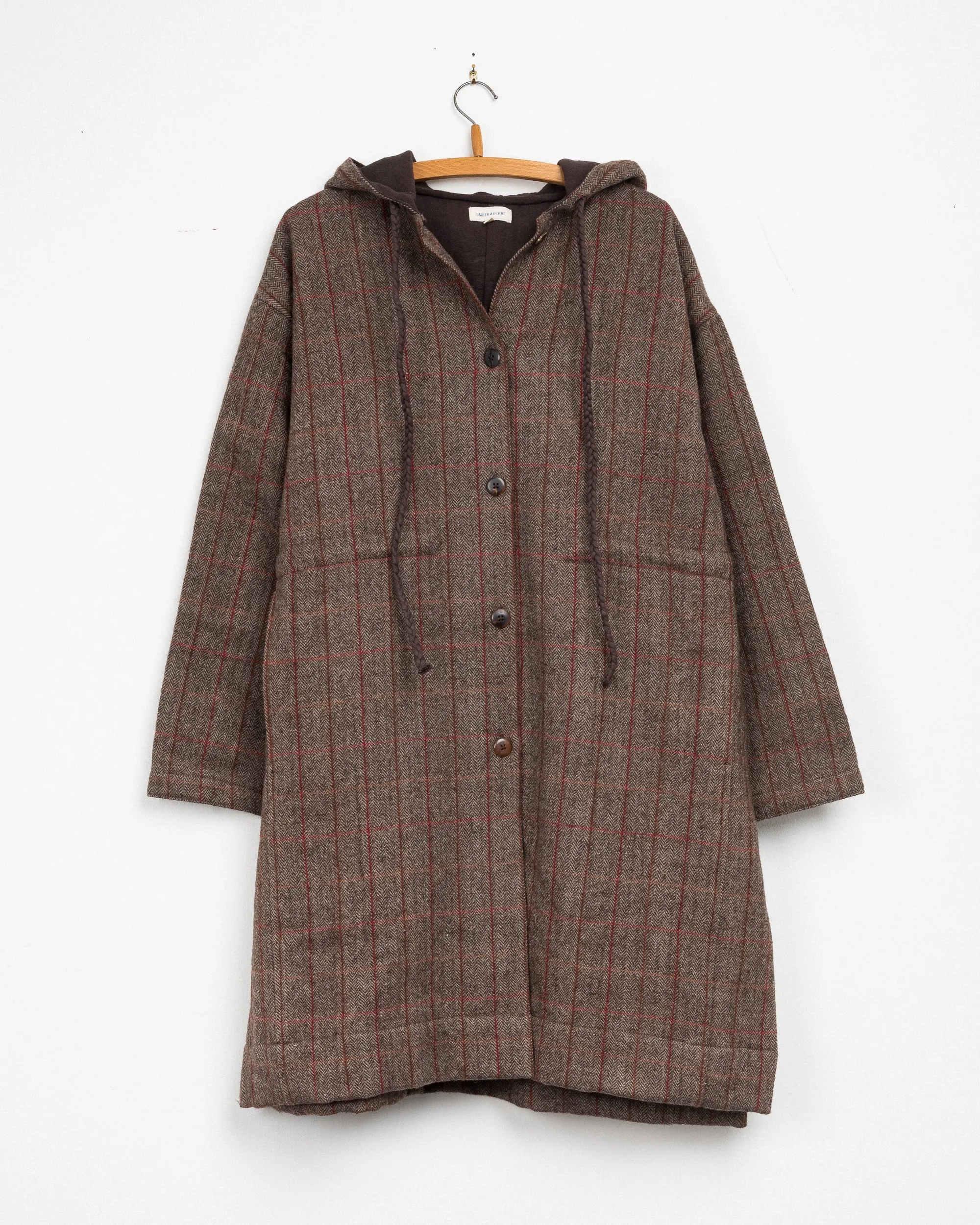 Samaya Hooded Coat in Camel Plaid sold by The Umber & Ochre