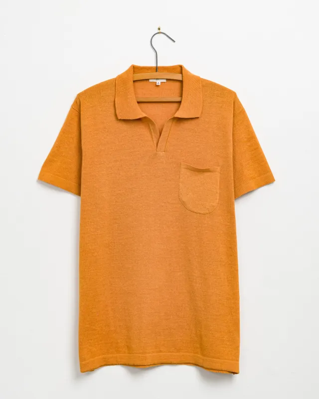 Manbir Johnny Collar Knit Tee in Persimmon made by The Umber & Ochre
