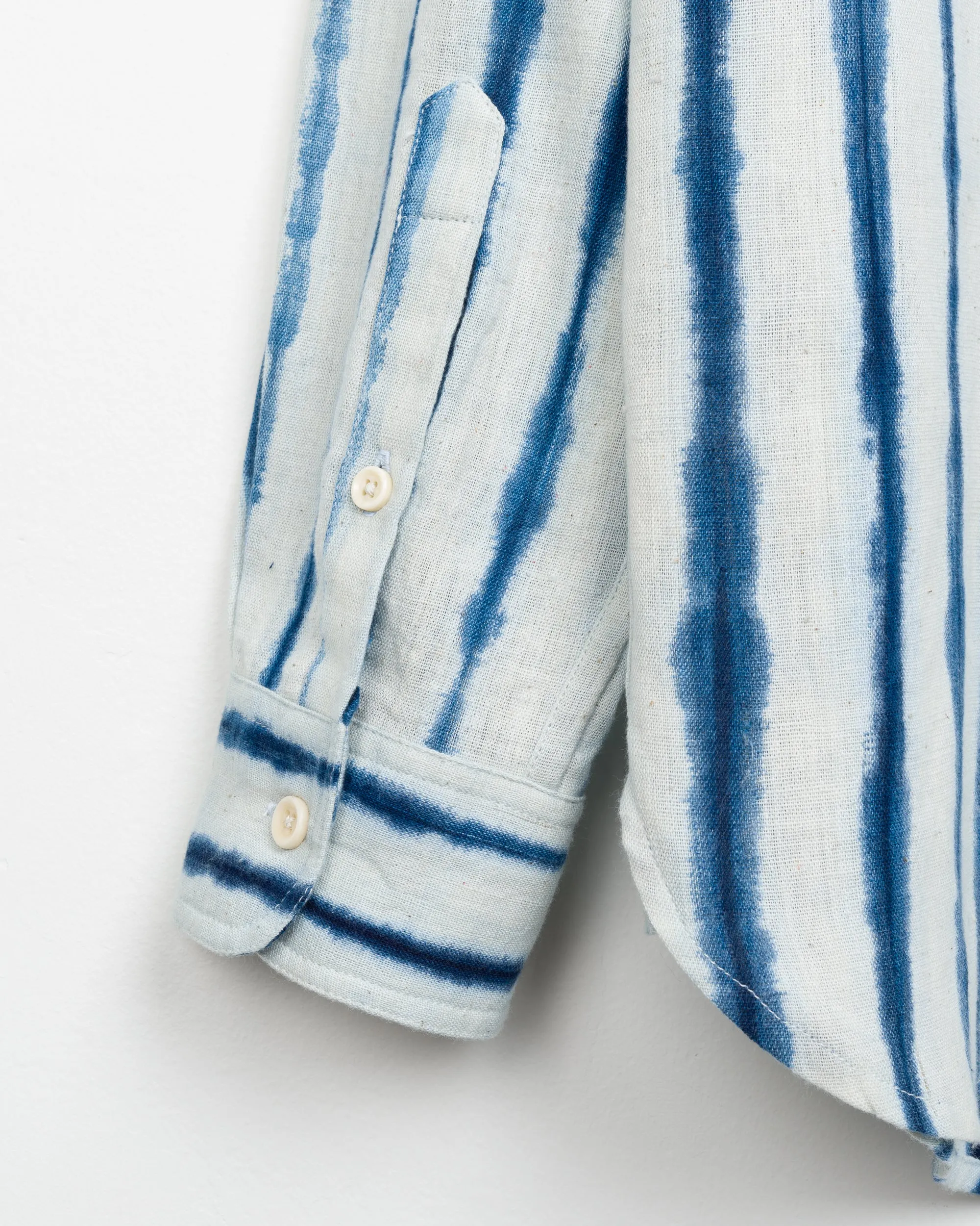 Mazadoor Work Shirt in Indigo Stripe Shibori sold by The Umber & Ochre product image thumbnail 4