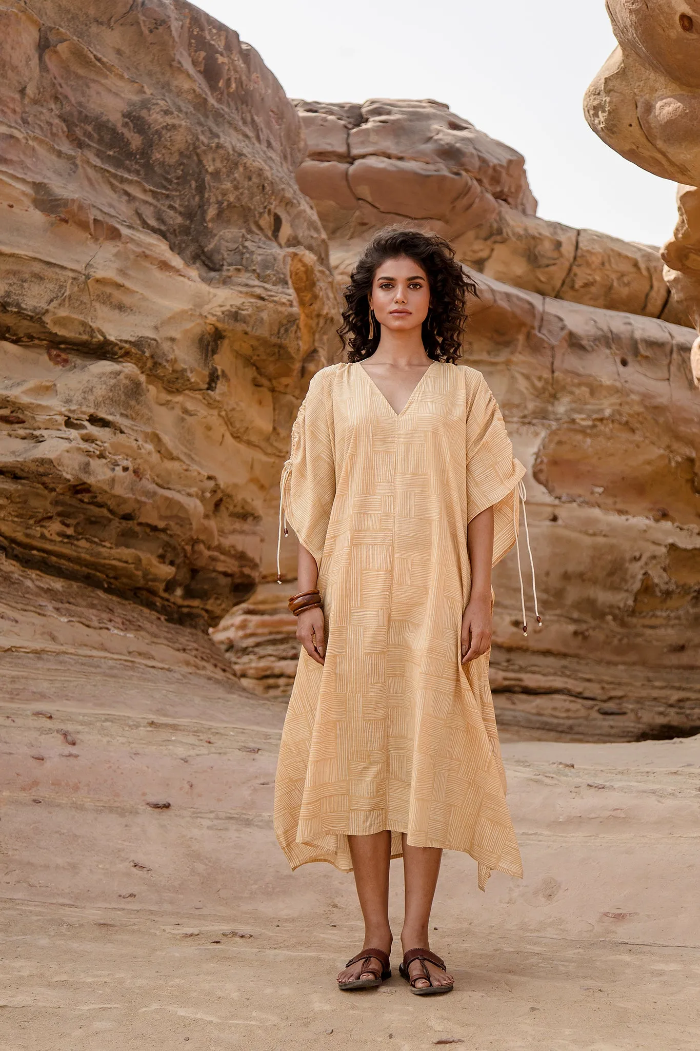 Cleo Caftan in Wheat Block sold by The Umber & Ochre product image thumbnail 2