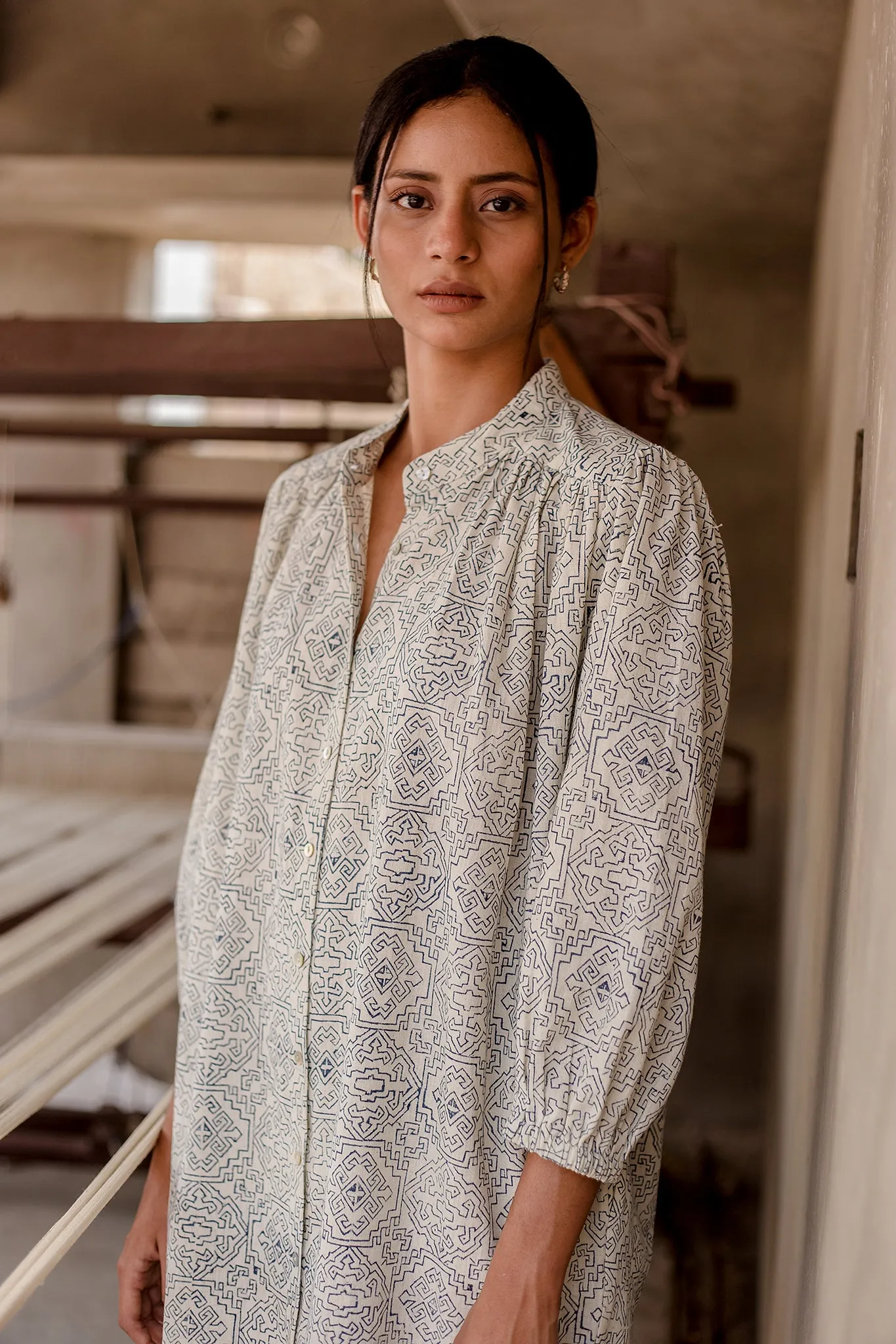 Samira Tunic in Natural Tile Block sold by The Umber & Ochre