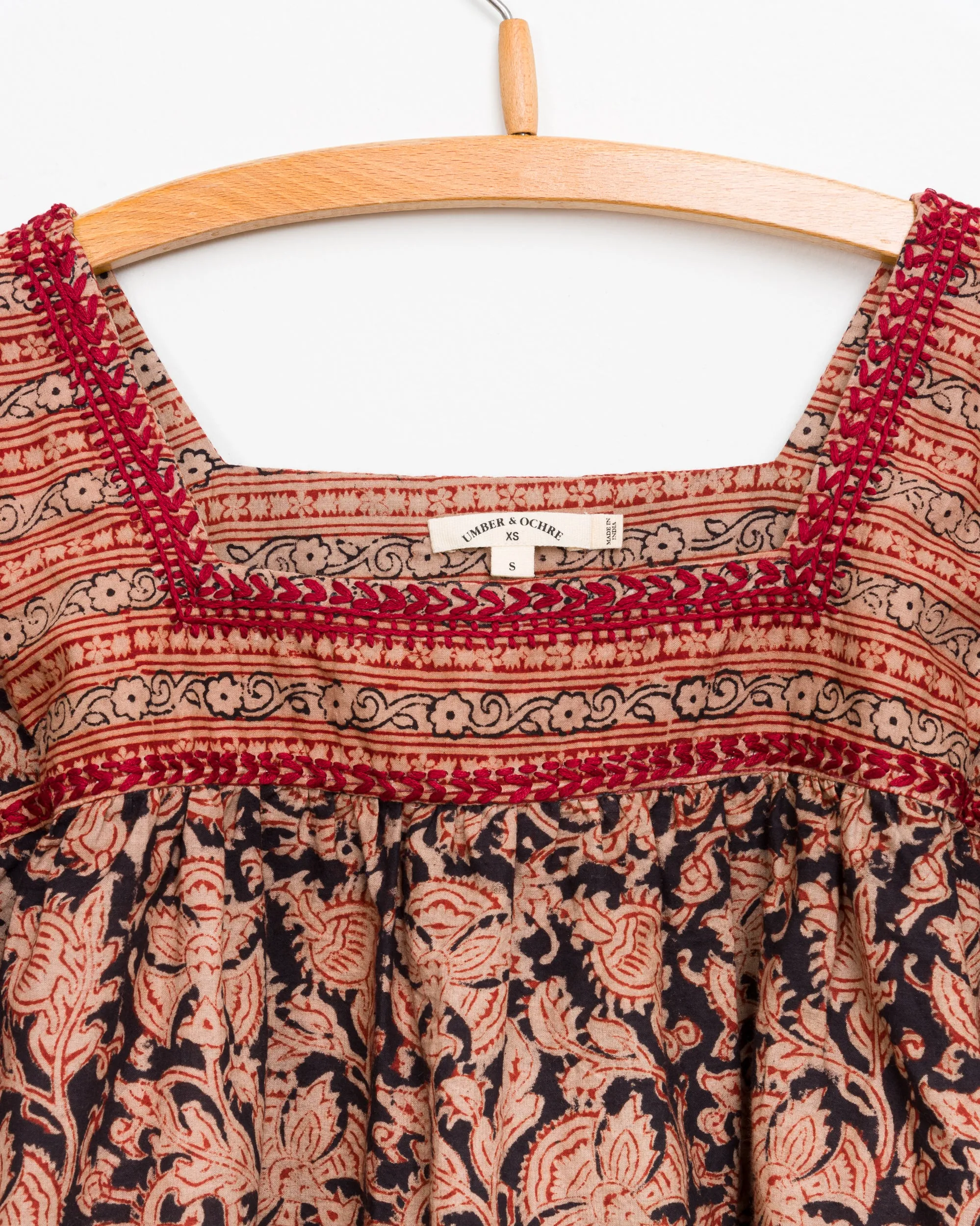 Devika S/S Peasant Top in Black Border sold by The Umber & Ochre product image thumbnail 5