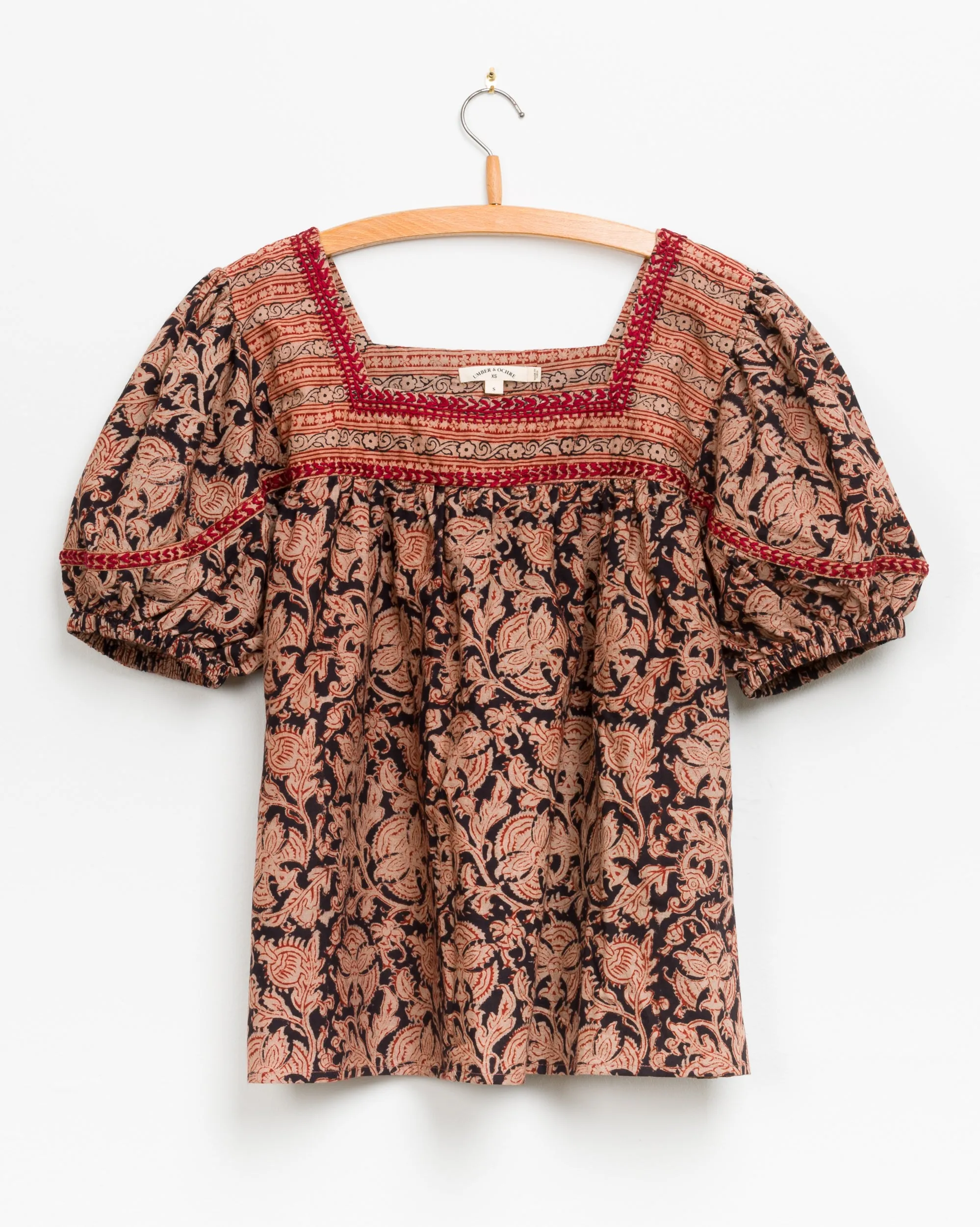 Devika S/S Peasant Top in Black Border sold by The Umber & Ochre product image thumbnail 2