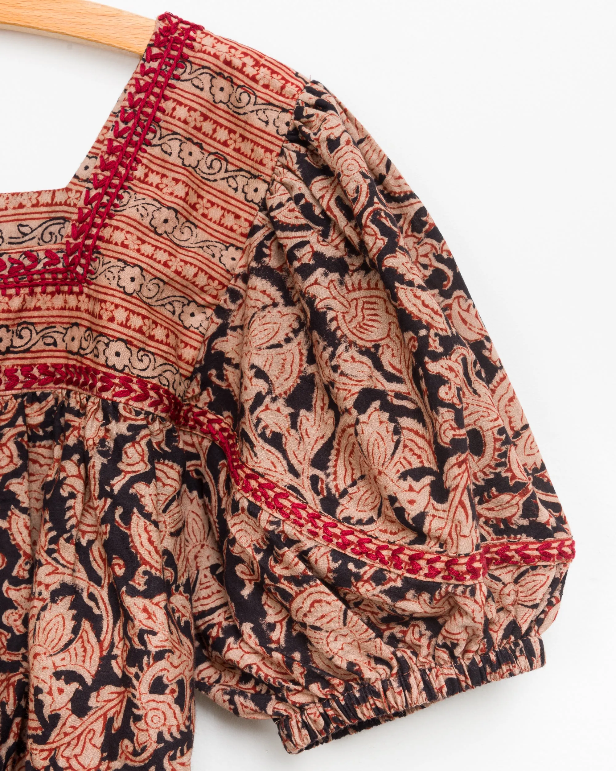 Devika S/S Peasant Top in Black Border sold by The Umber & Ochre product image thumbnail 3