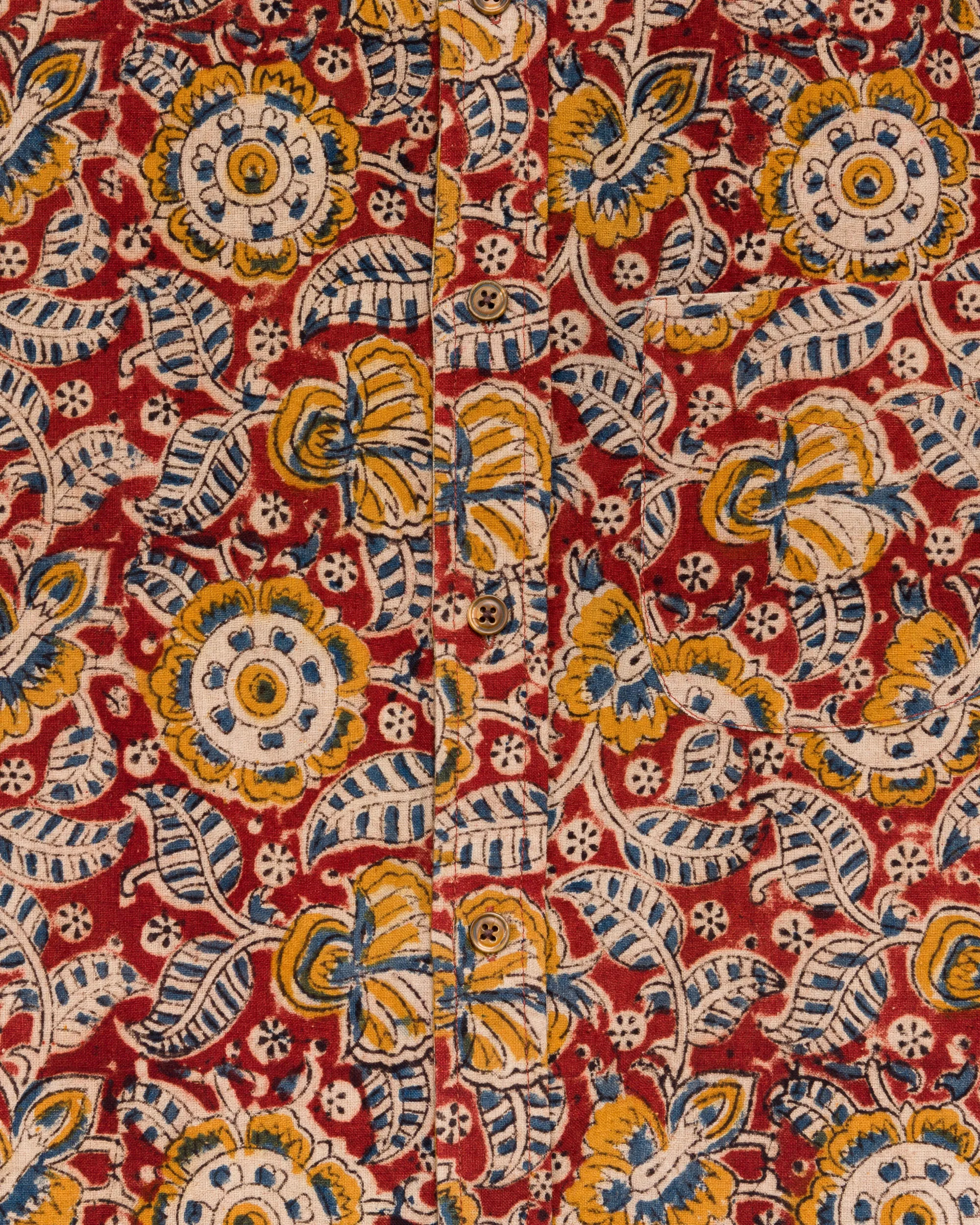 Chetan Band Collar Shirt in Red Floral sold by The Umber & Ochre product image thumbnail 3