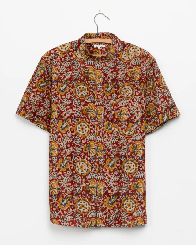 Chetan Band Collar Shirt in Red Floral made by The Umber & Ochre