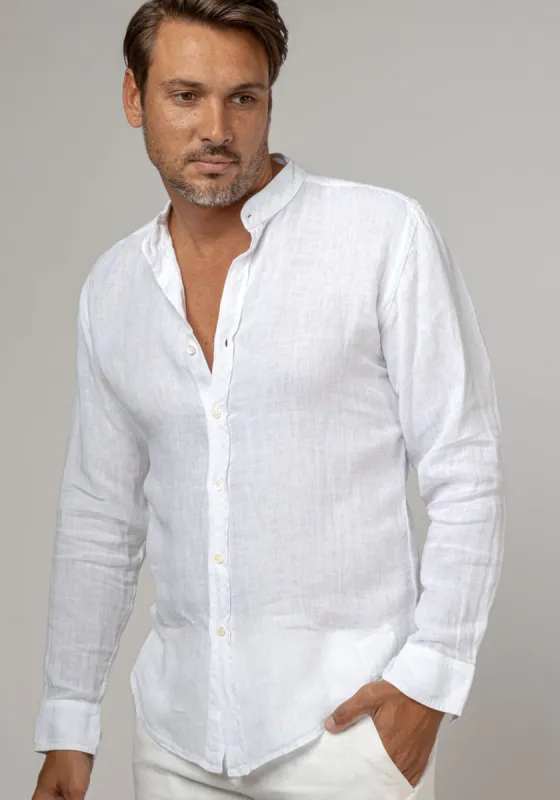 Long Sleeve Linen Mao Collar Shirt made by Claudio Milano