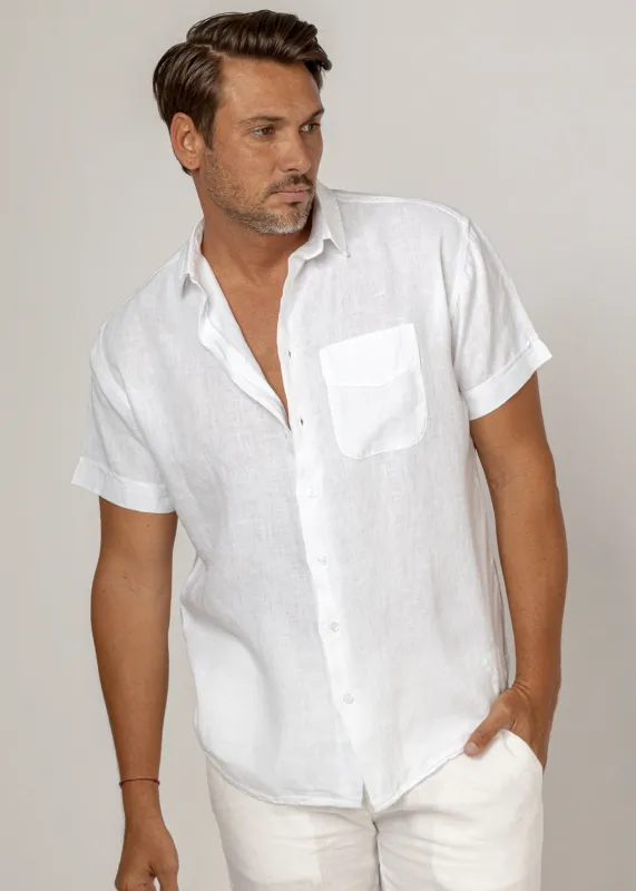 Short Sleeve Button-Down Linen Shirt With Pocket made by Claudio Milano