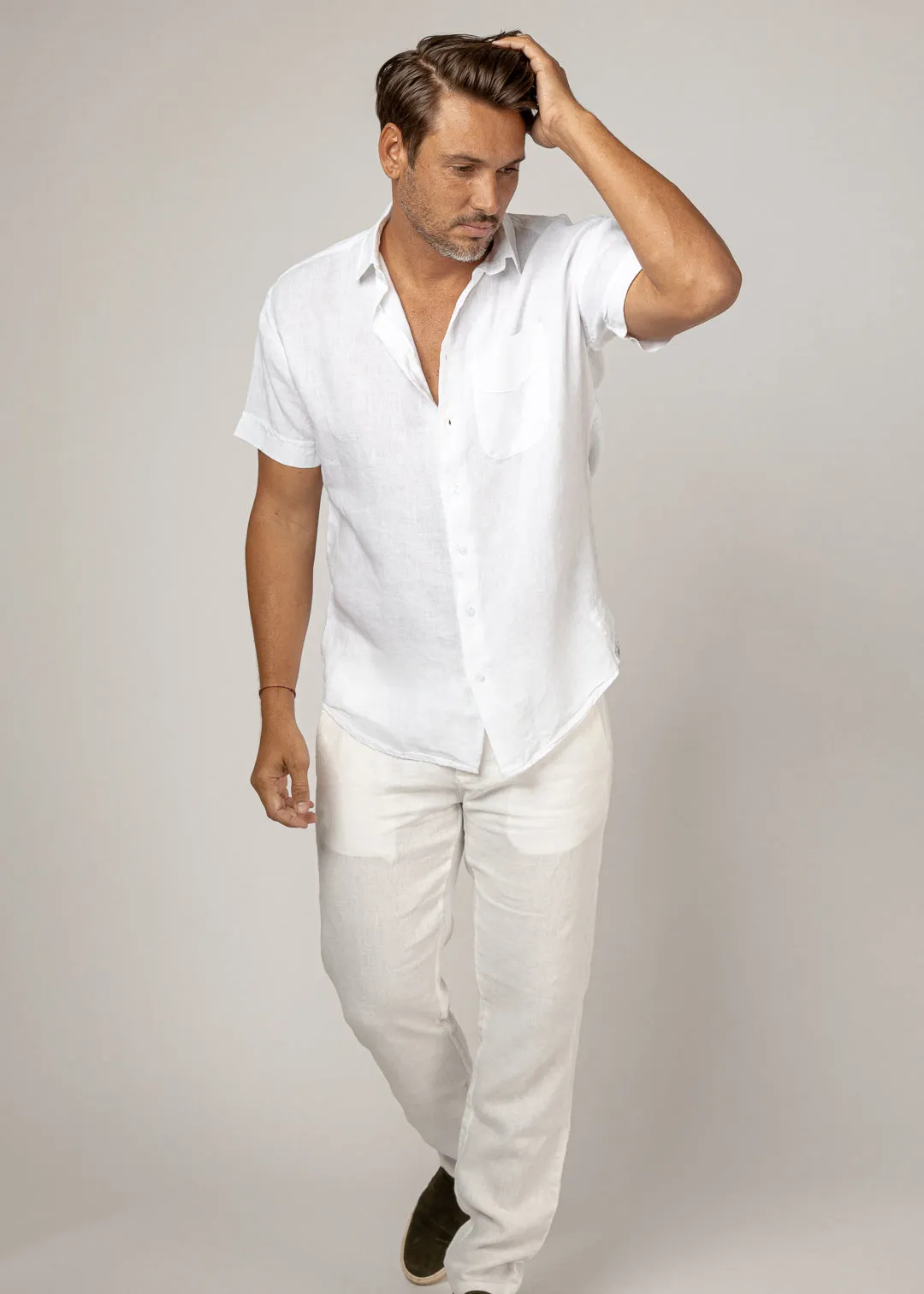 Short Sleeve Button-Down Linen Shirt With Pocket sold by Claudio Milano product image thumbnail 2