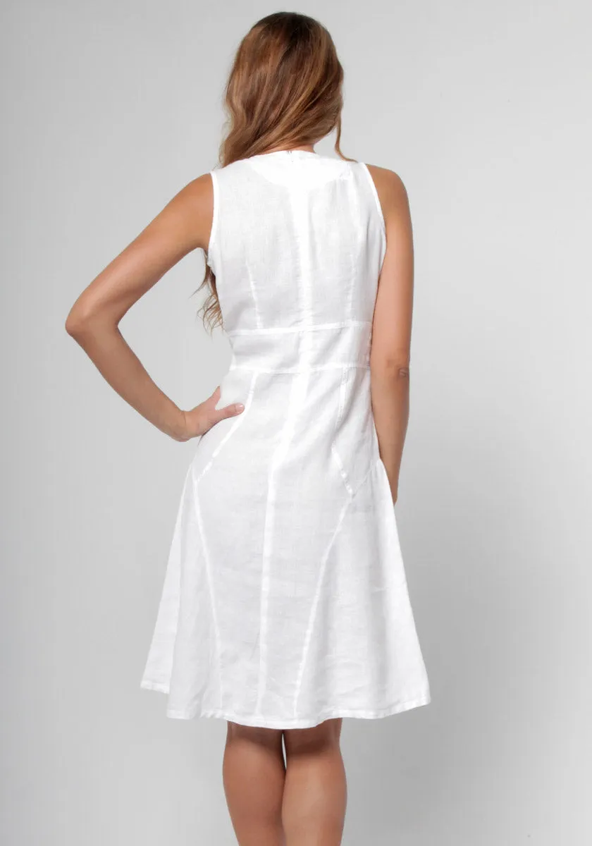 Cut & Sew Deep V-Neck Knee-Length Linen Dress sold by Claudio Milano product image thumbnail 5