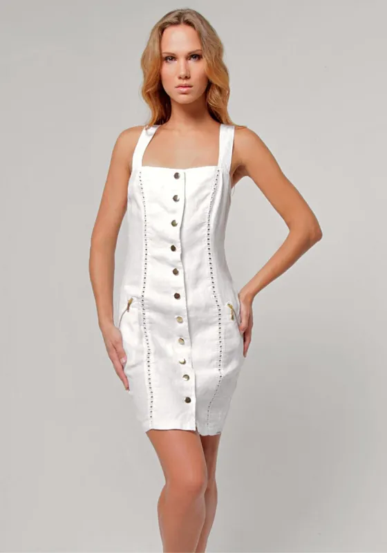 Silhouette Linen Dress With Gold Button Closures made by Claudio Milano