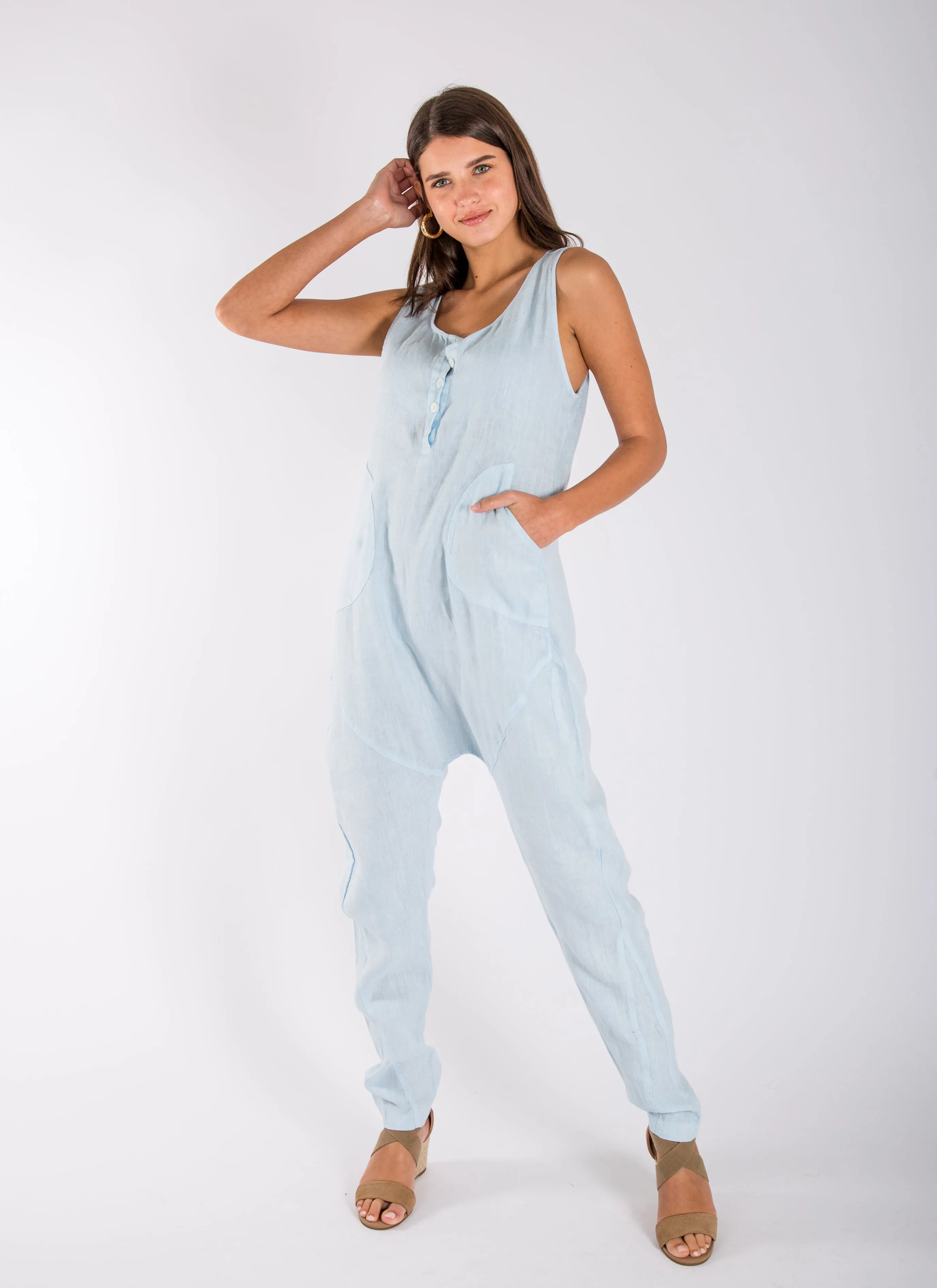 Drop Crotch Linen Jumpsuit sold by Claudio Milano product image thumbnail 3