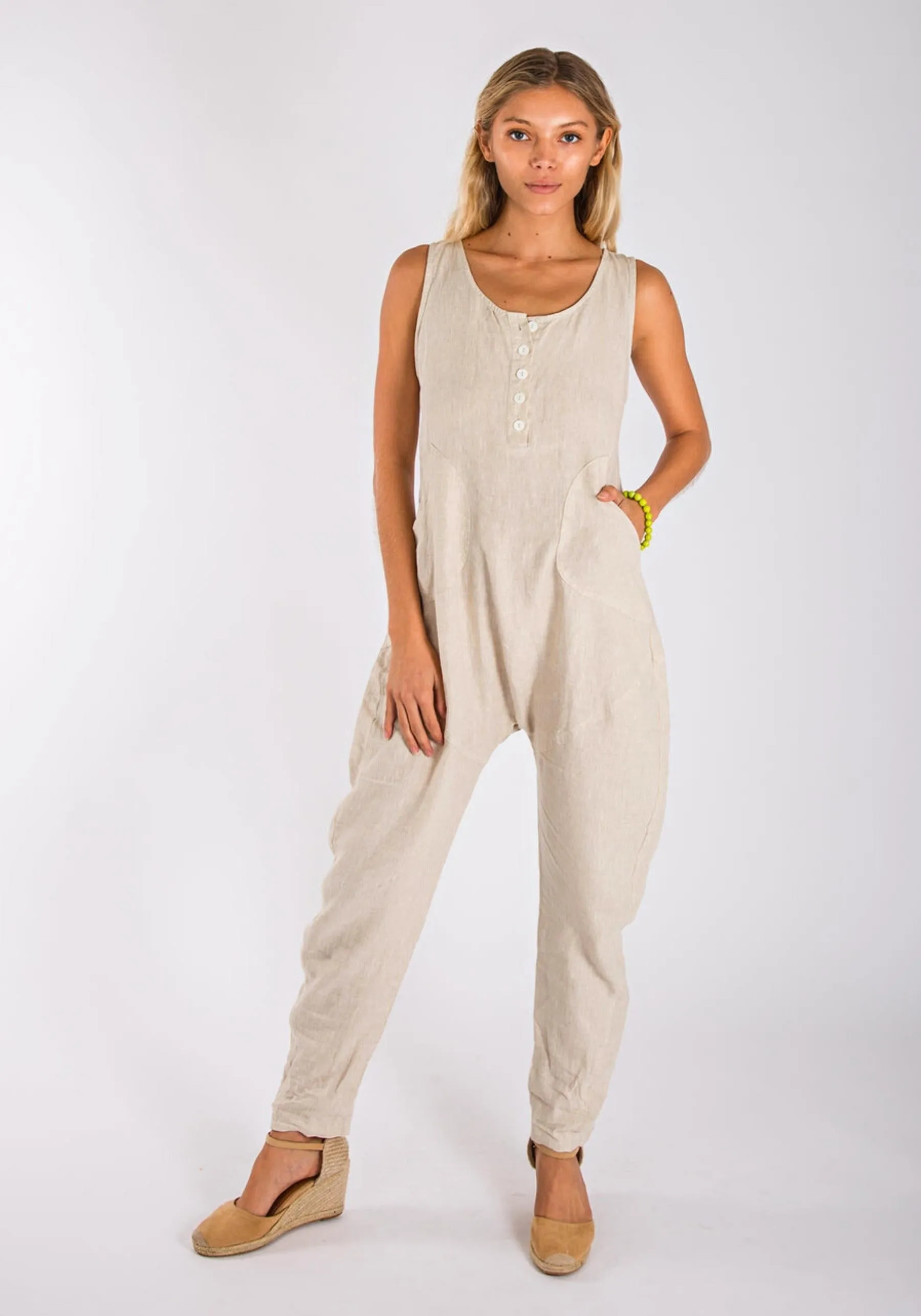 Drop Crotch Linen Jumpsuit sold by Claudio Milano product image thumbnail 2